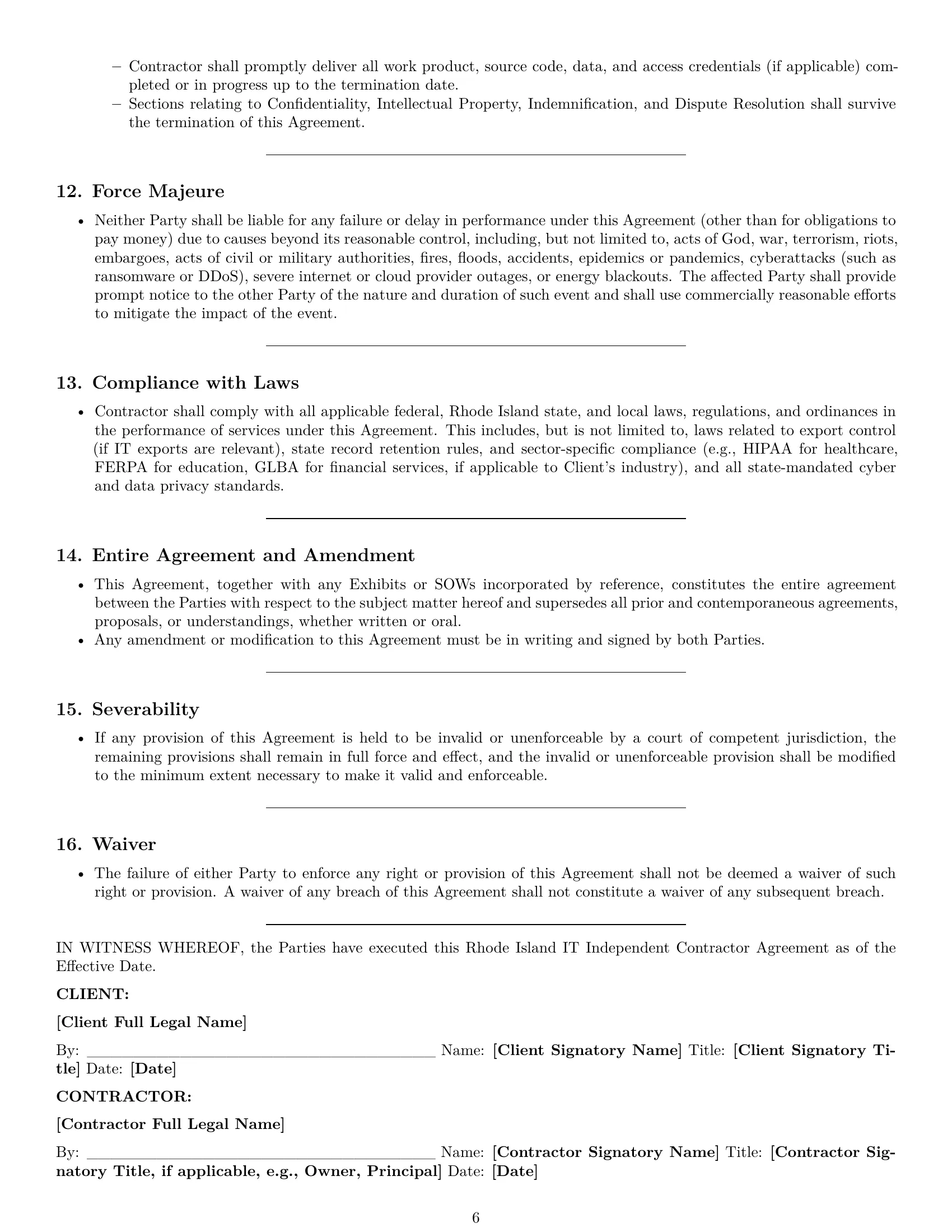 Preview page 6 of Pro Rhode Island IT independent contractor agreement template