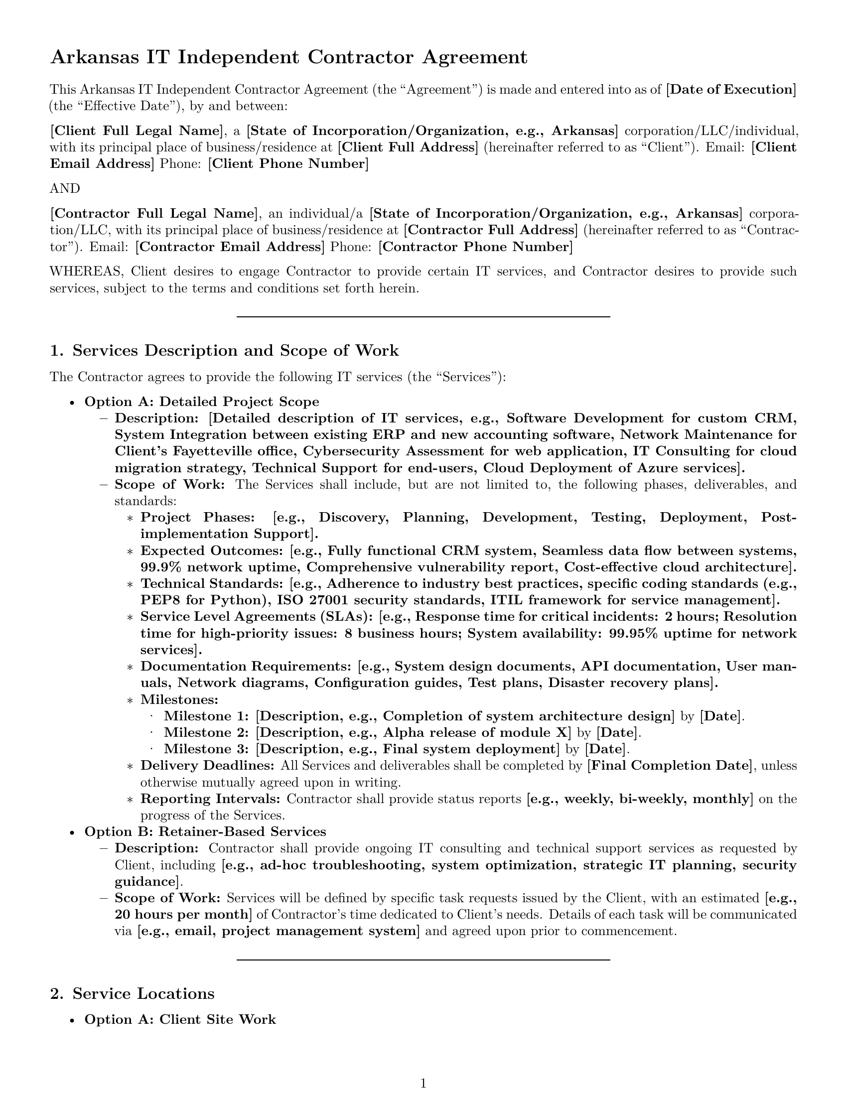 Preview page 1 of Pro Arkansas IT independent contractor agreement template