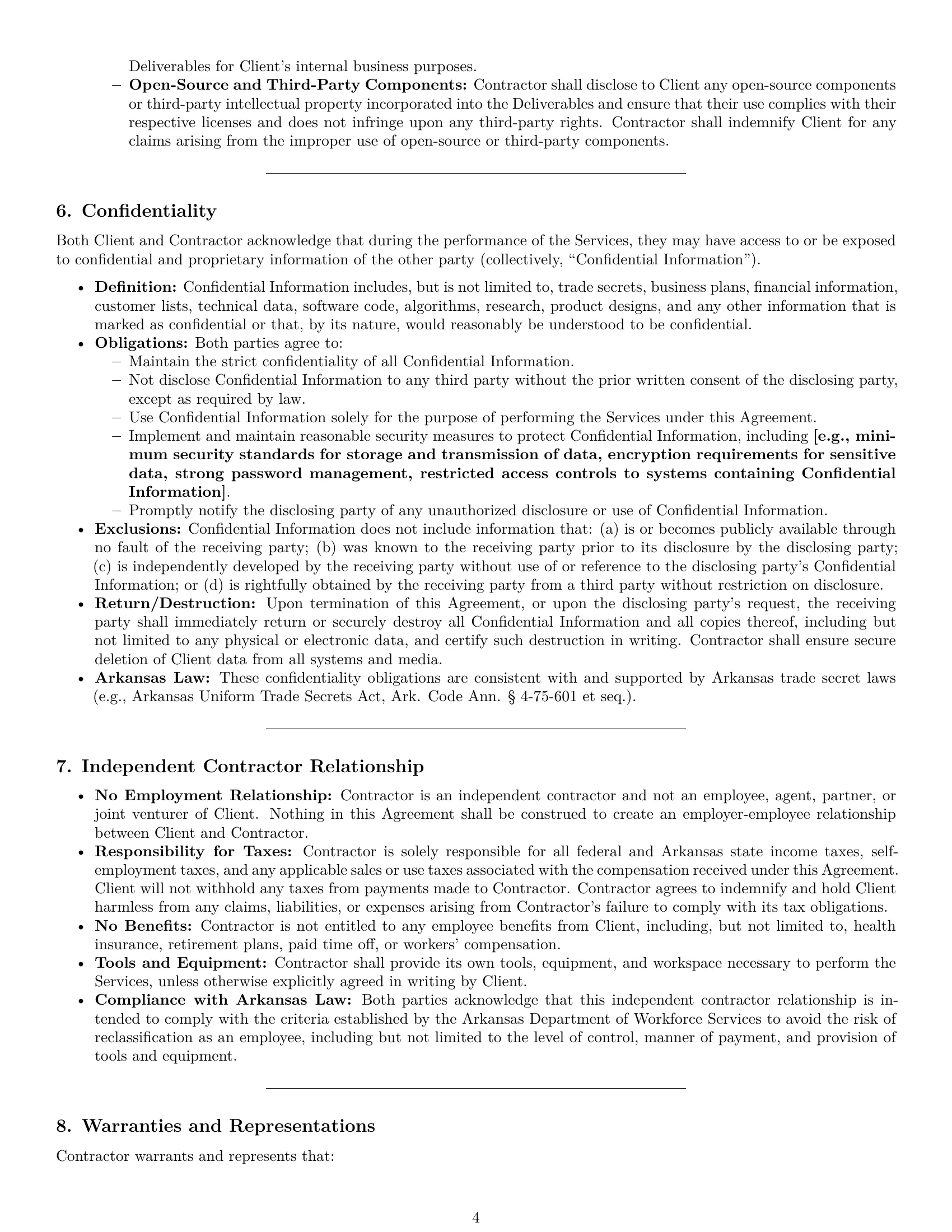 Preview page 4 of Pro Arkansas IT independent contractor agreement template