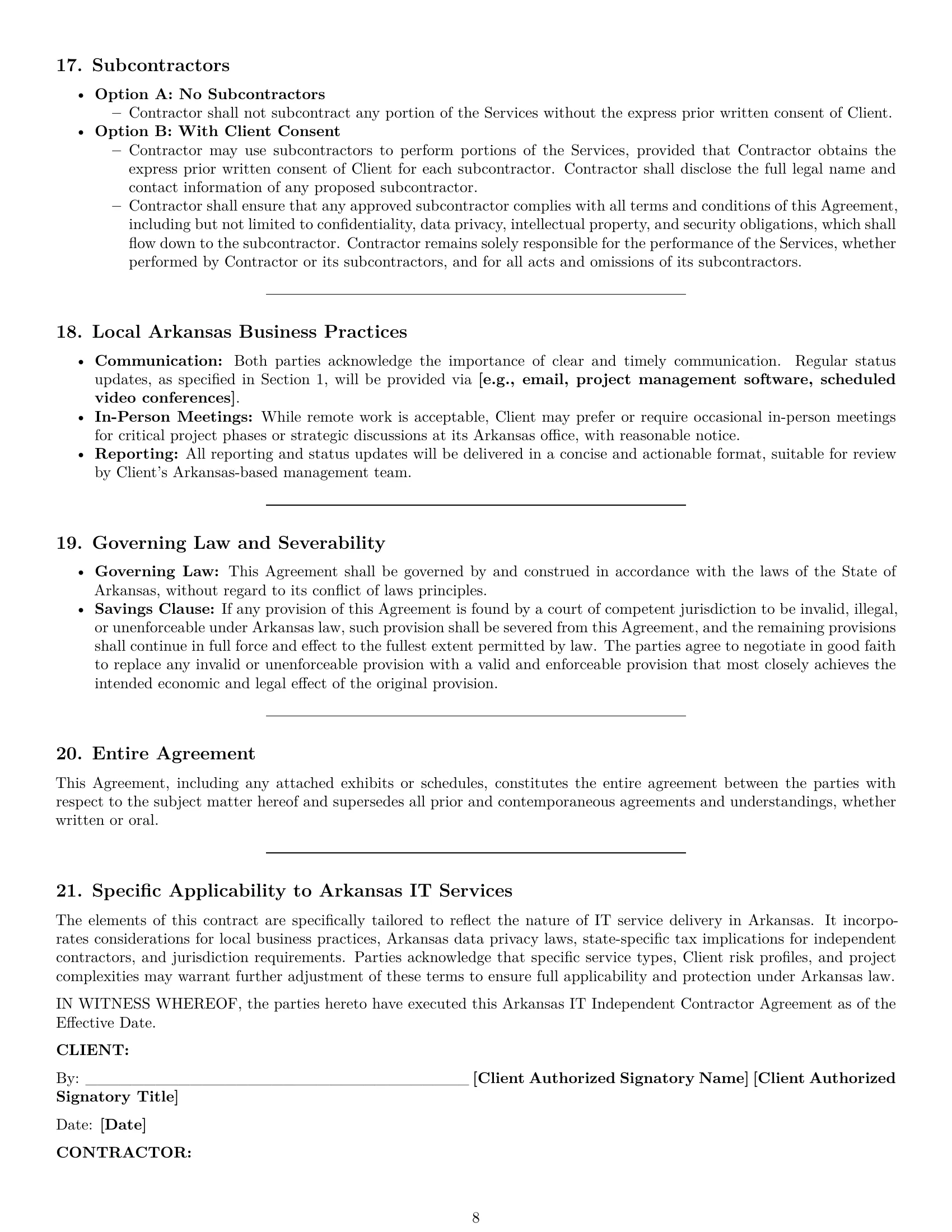 Preview page 8 of Pro Arkansas IT independent contractor agreement template