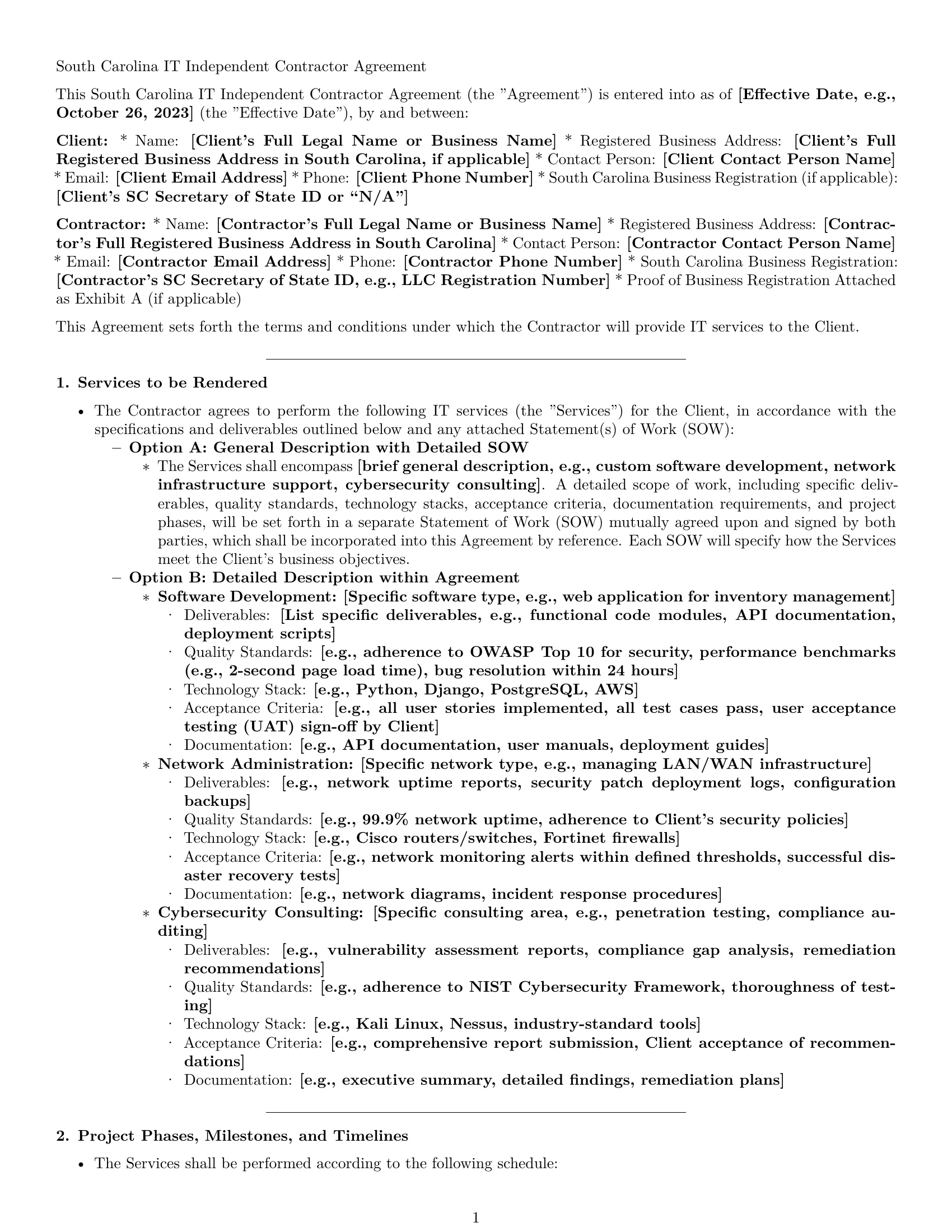 Preview page 1 of Pro South Carolina IT independent contractor agreement template