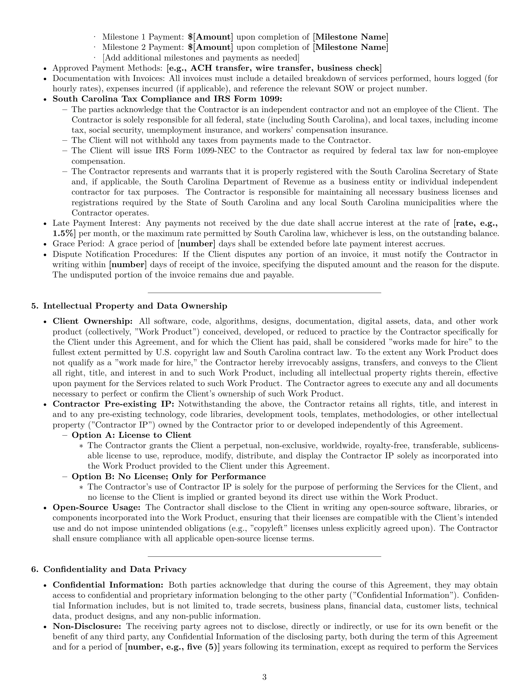 Preview page 3 of Pro South Carolina IT independent contractor agreement template