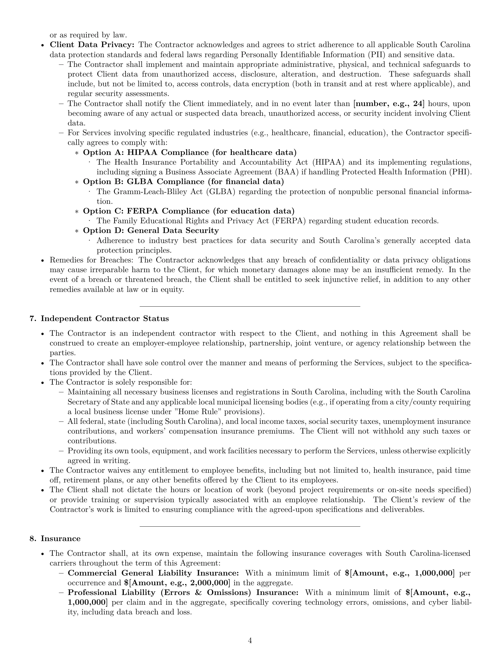Preview page 4 of Pro South Carolina IT independent contractor agreement template