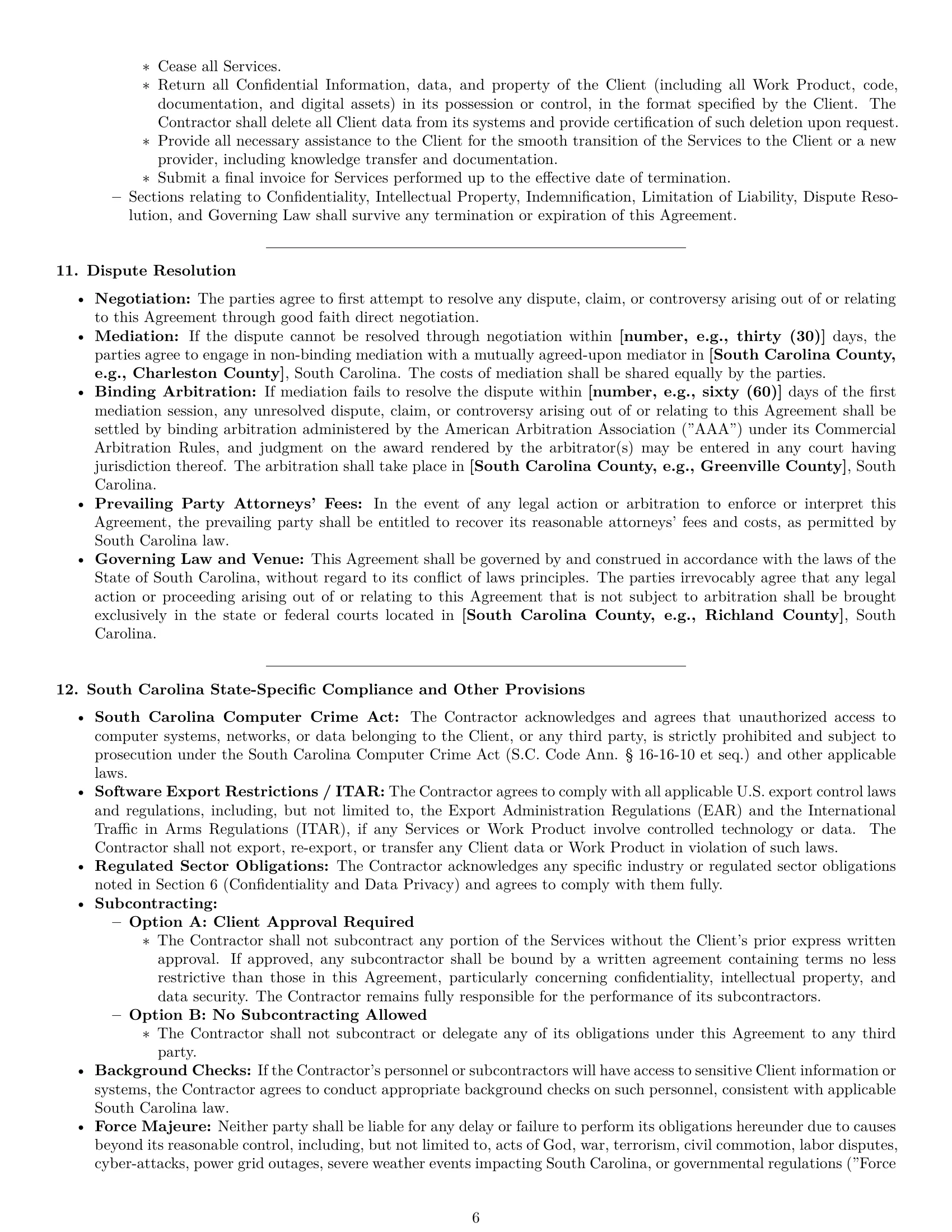 Preview page 6 of Pro South Carolina IT independent contractor agreement template