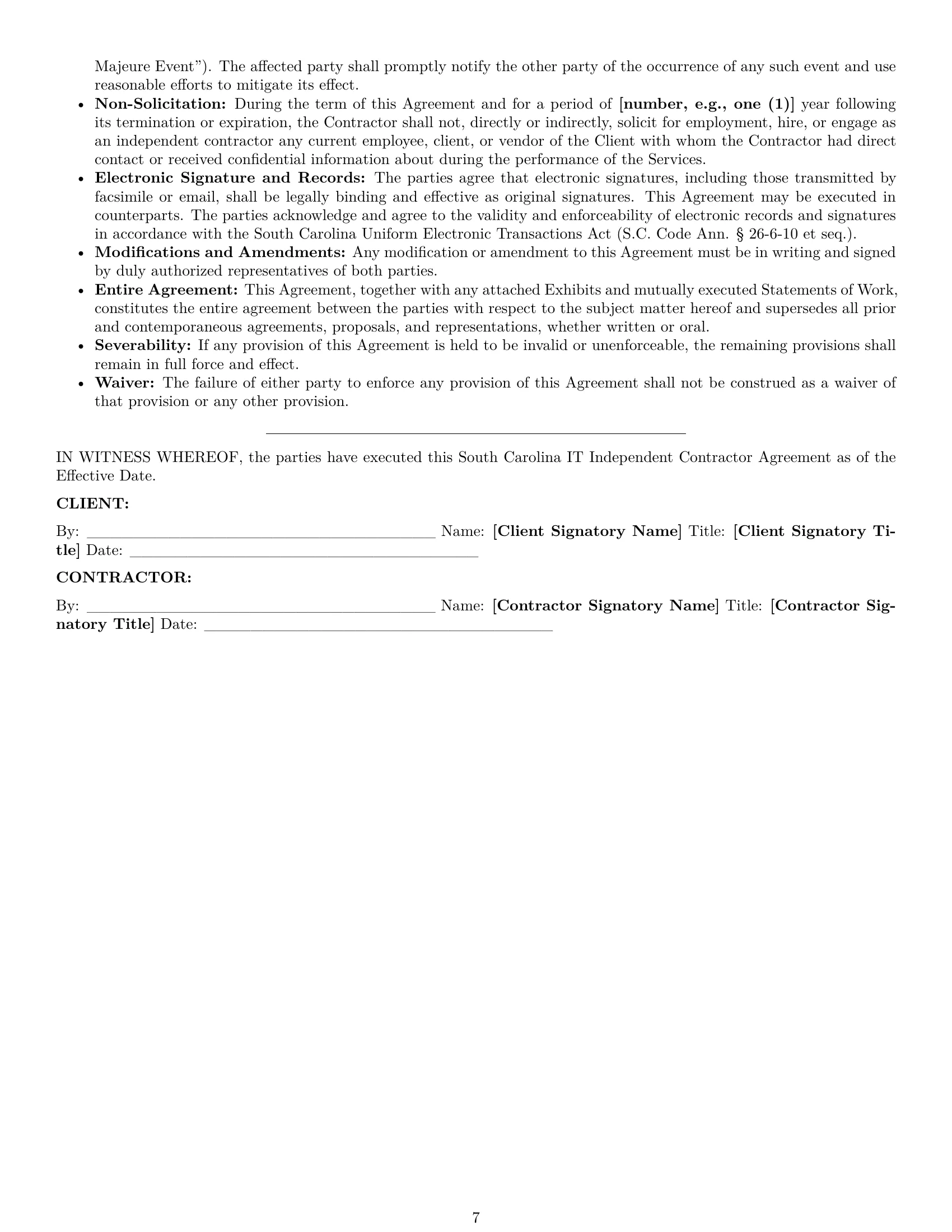 Preview page 7 of Pro South Carolina IT independent contractor agreement template