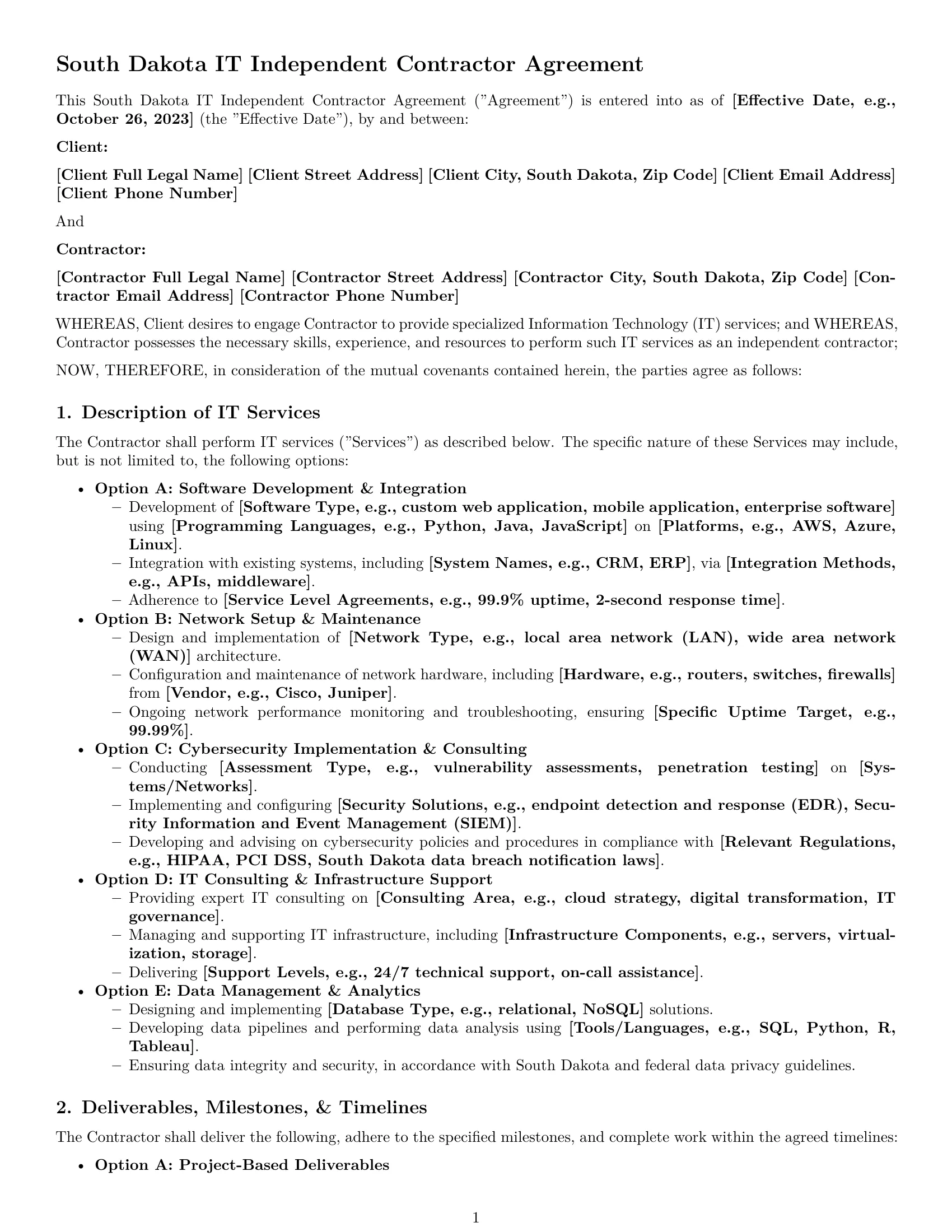 Preview page 1 of Pro South Dakota IT independent contractor agreement template