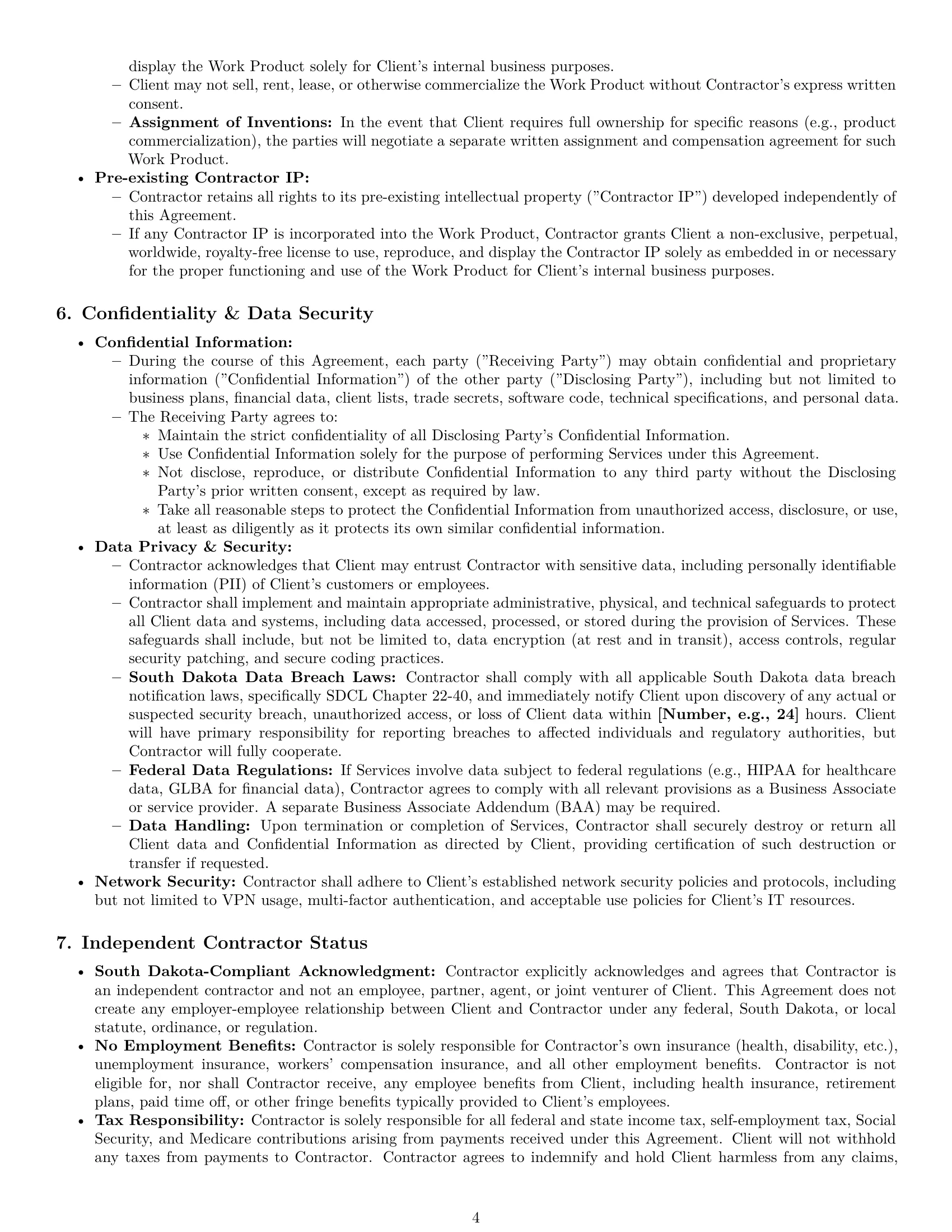Preview page 4 of Pro South Dakota IT independent contractor agreement template