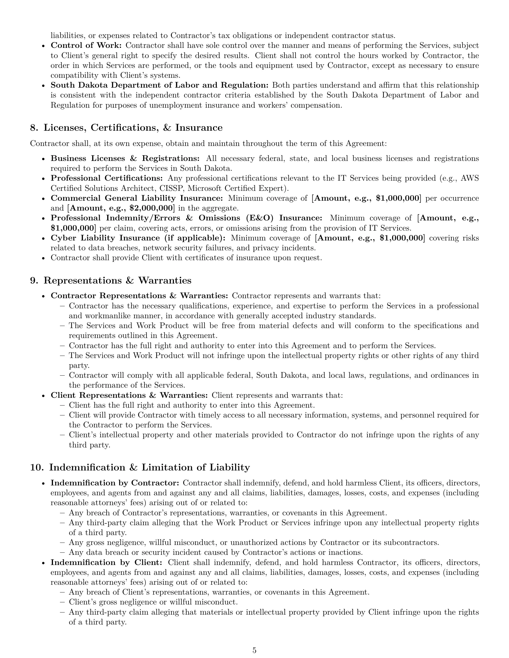 Preview page 5 of Pro South Dakota IT independent contractor agreement template