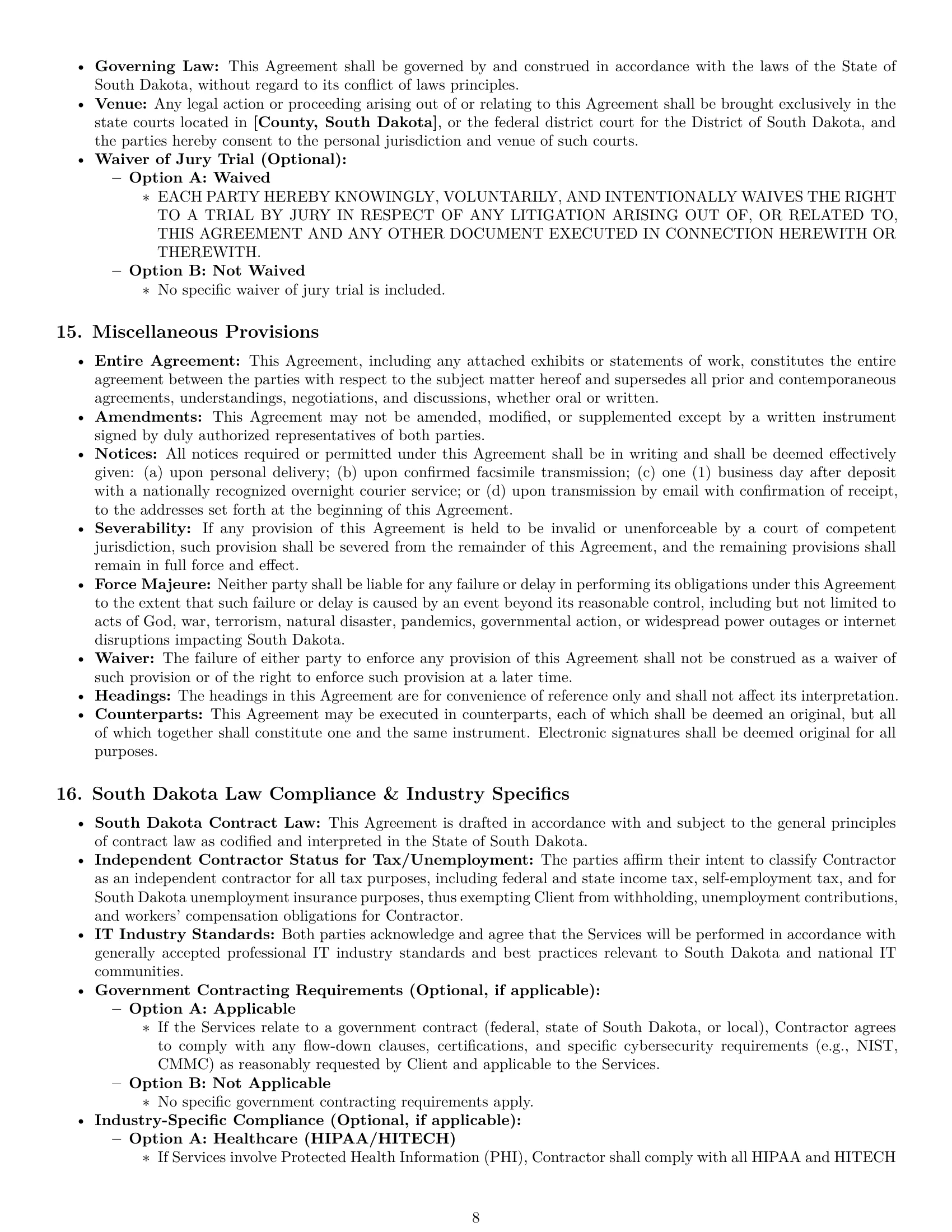 Preview page 8 of Pro South Dakota IT independent contractor agreement template