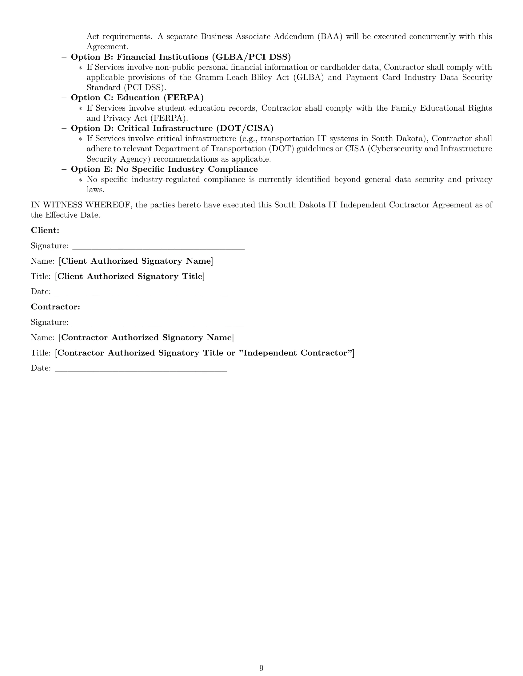 Preview page 9 of Pro South Dakota IT independent contractor agreement template