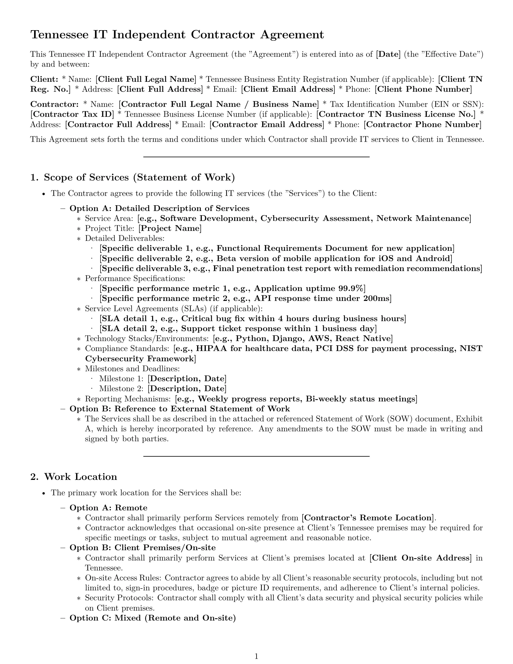 Preview page 1 of Pro Tennessee IT independent contractor agreement template