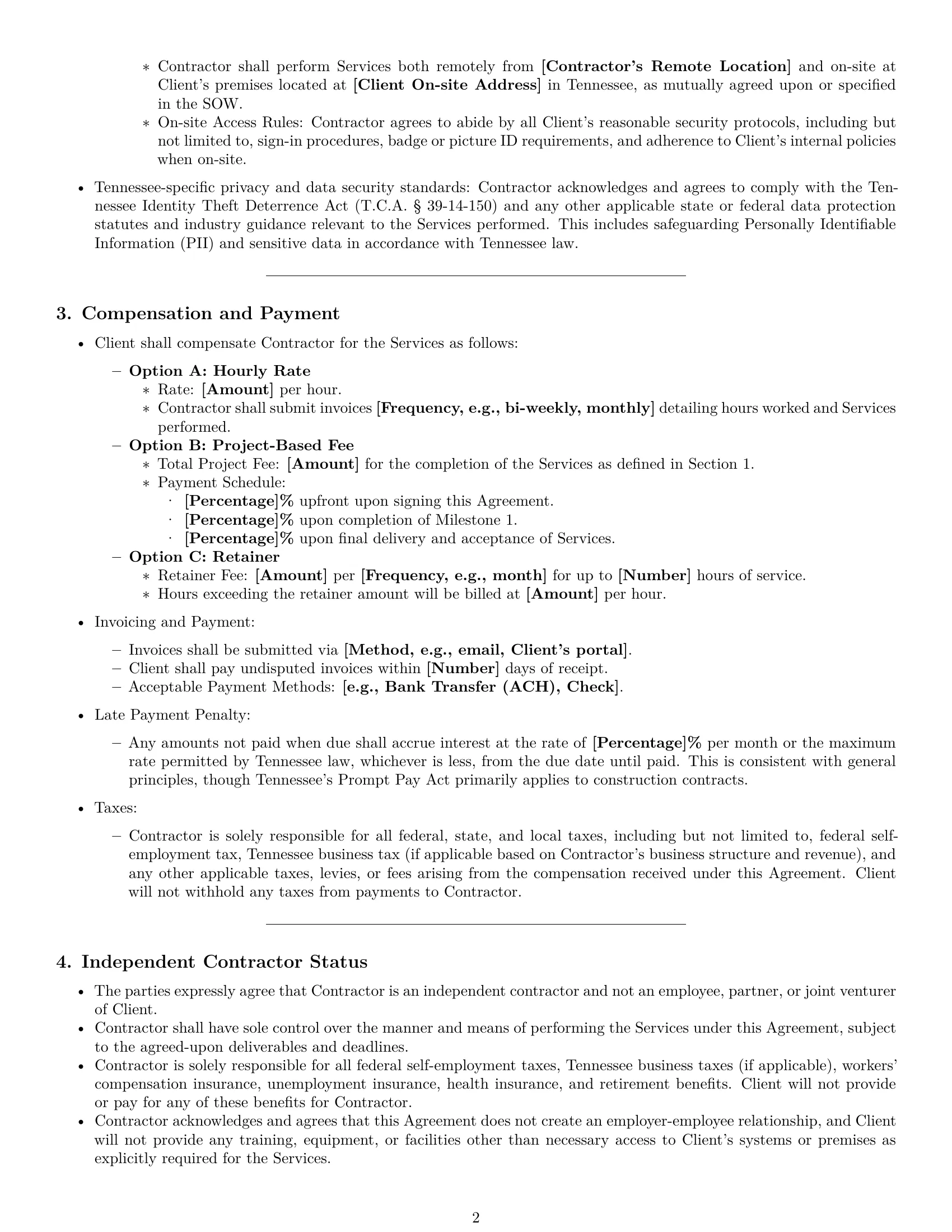 Preview page 2 of Pro Tennessee IT independent contractor agreement template
