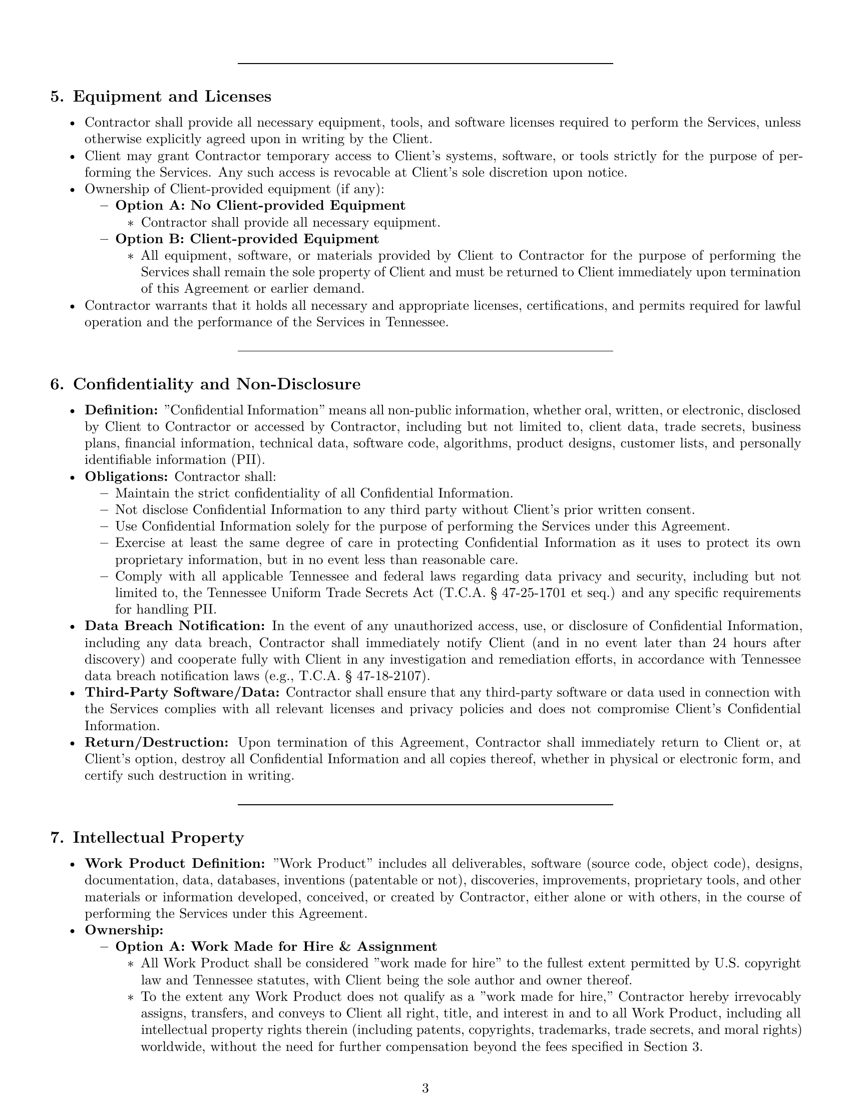 Preview page 3 of Pro Tennessee IT independent contractor agreement template