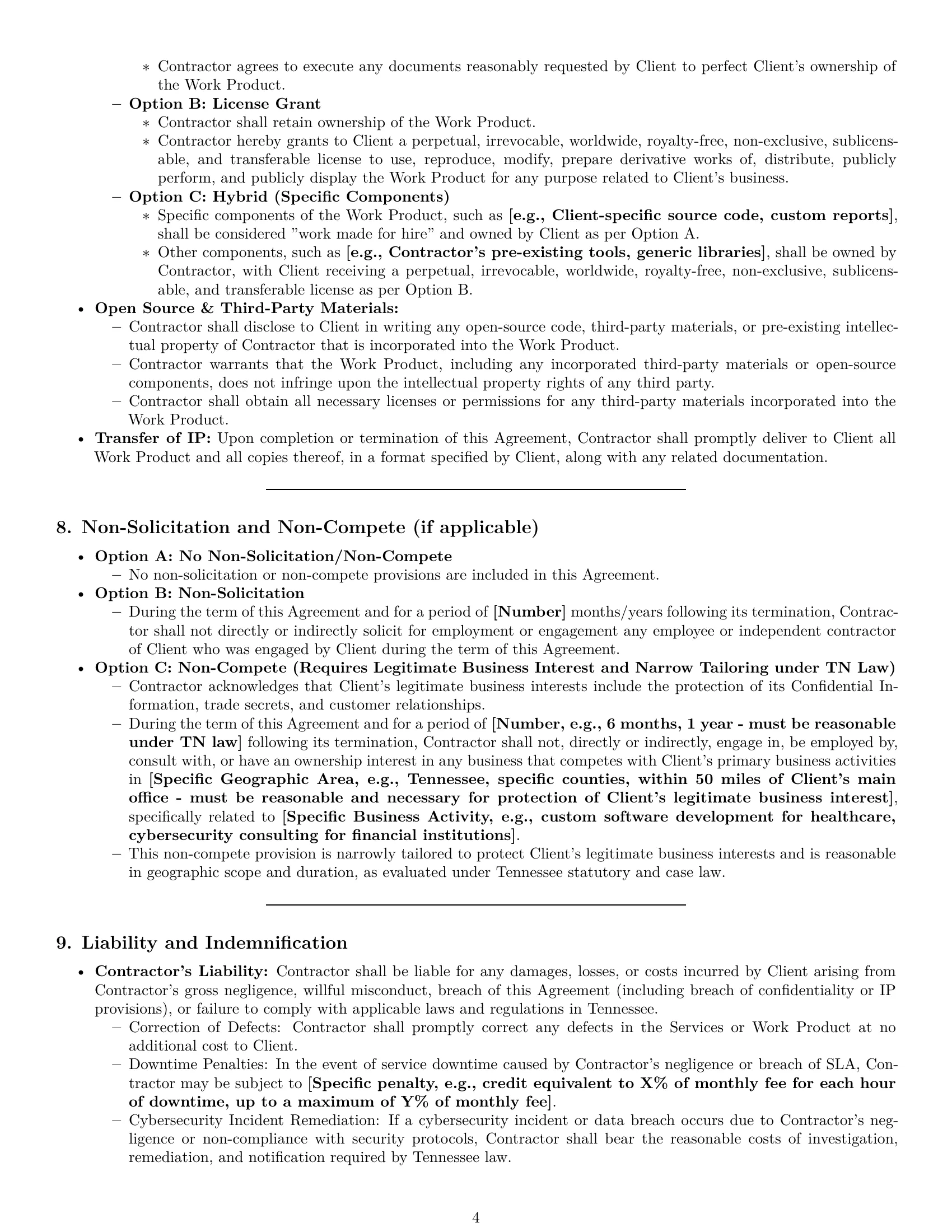 Preview page 4 of Pro Tennessee IT independent contractor agreement template