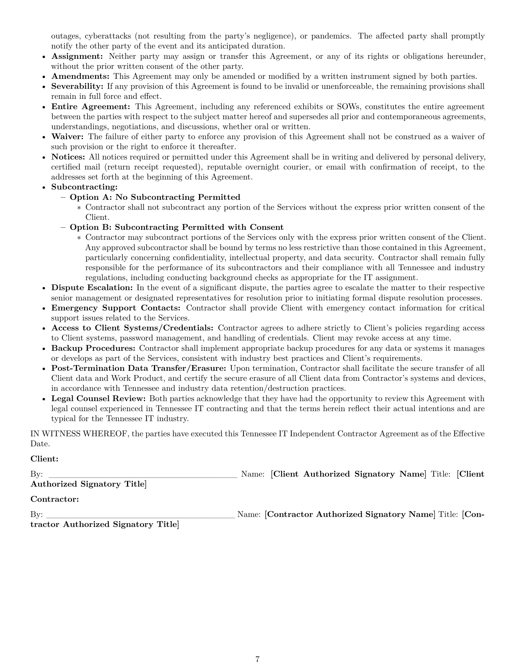 Preview page 7 of Pro Tennessee IT independent contractor agreement template