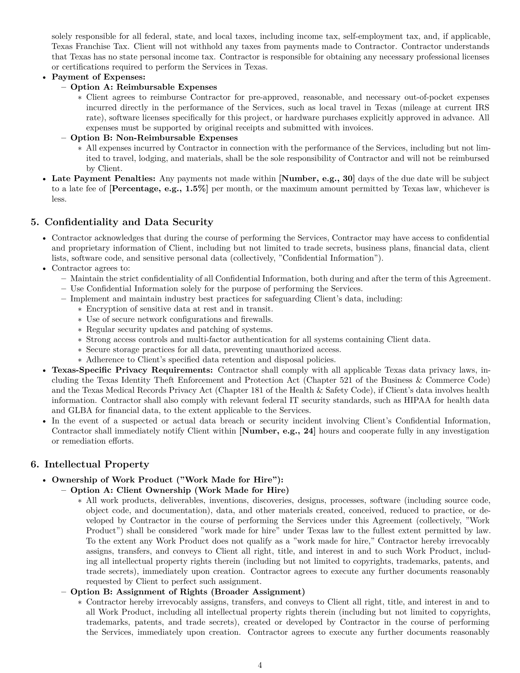 Preview page 4 of Pro Texas IT independent contractor agreement template