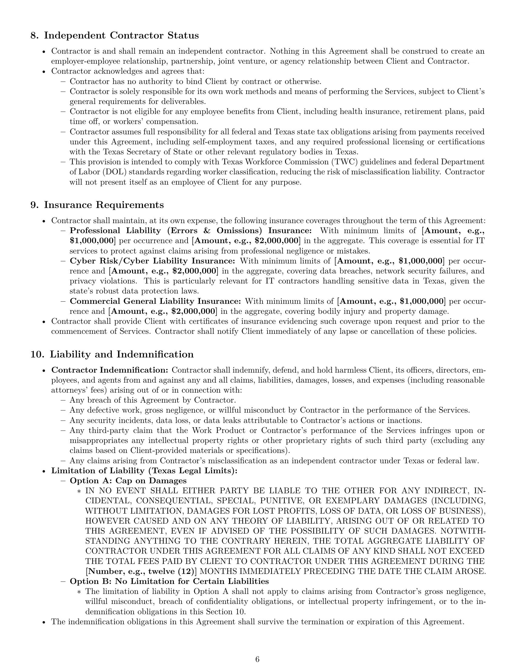 Preview page 6 of Pro Texas IT independent contractor agreement template