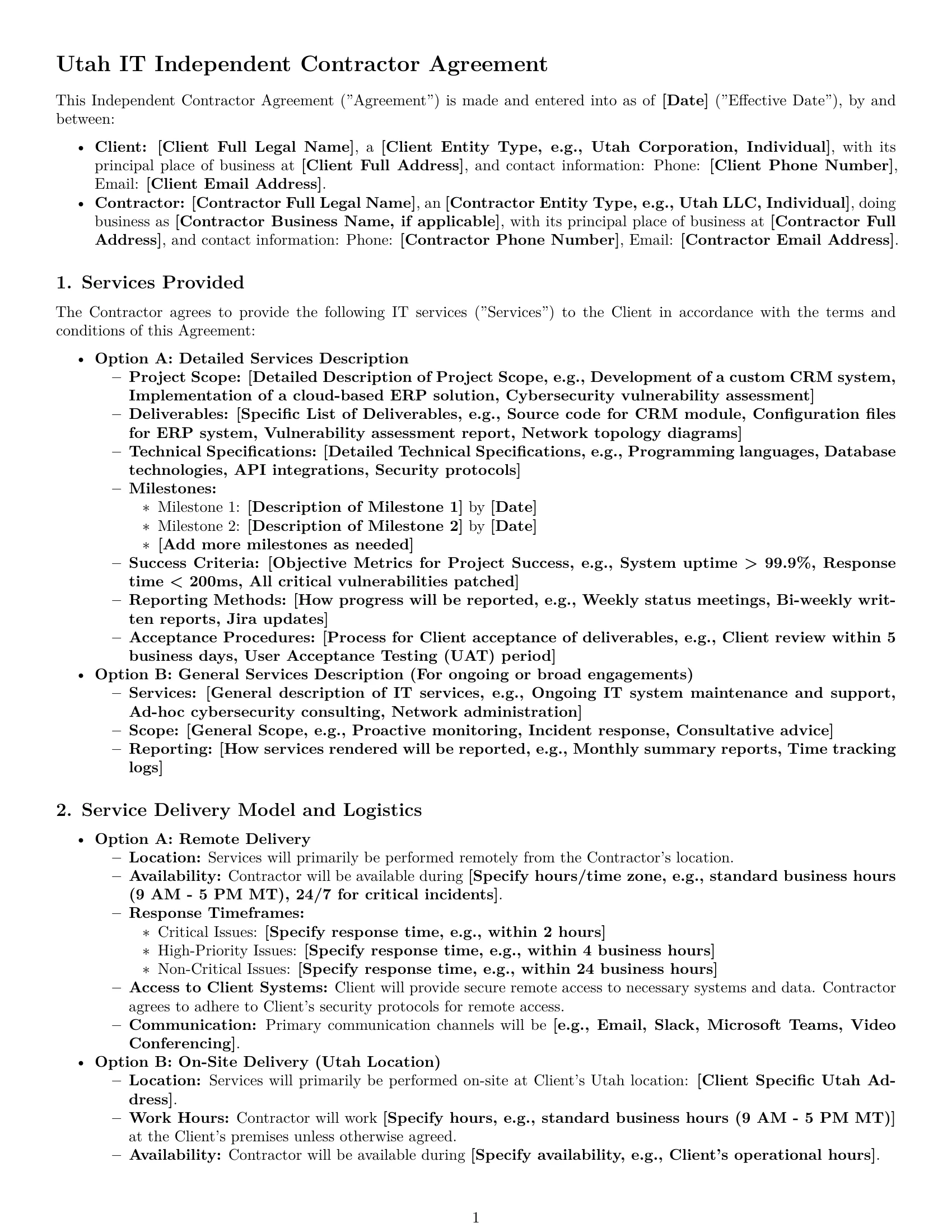 Preview page 1 of Pro Utah IT independent contractor agreement template