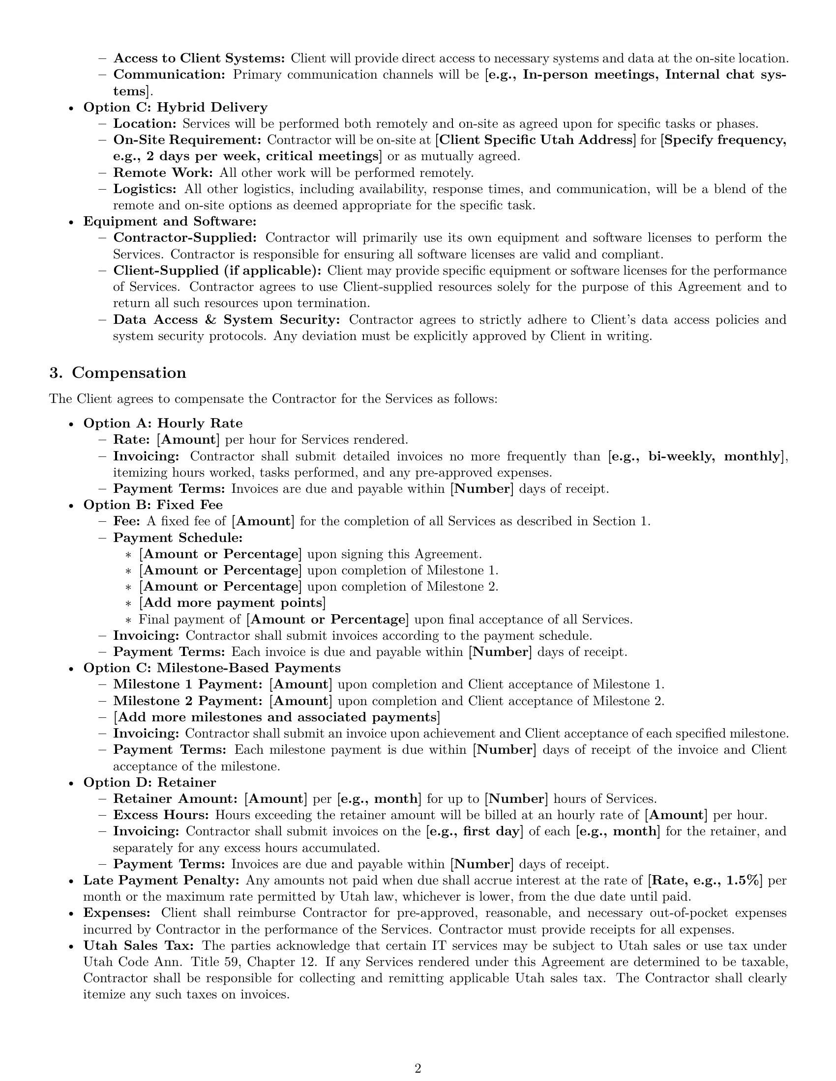 Preview page 2 of Pro Utah IT independent contractor agreement template