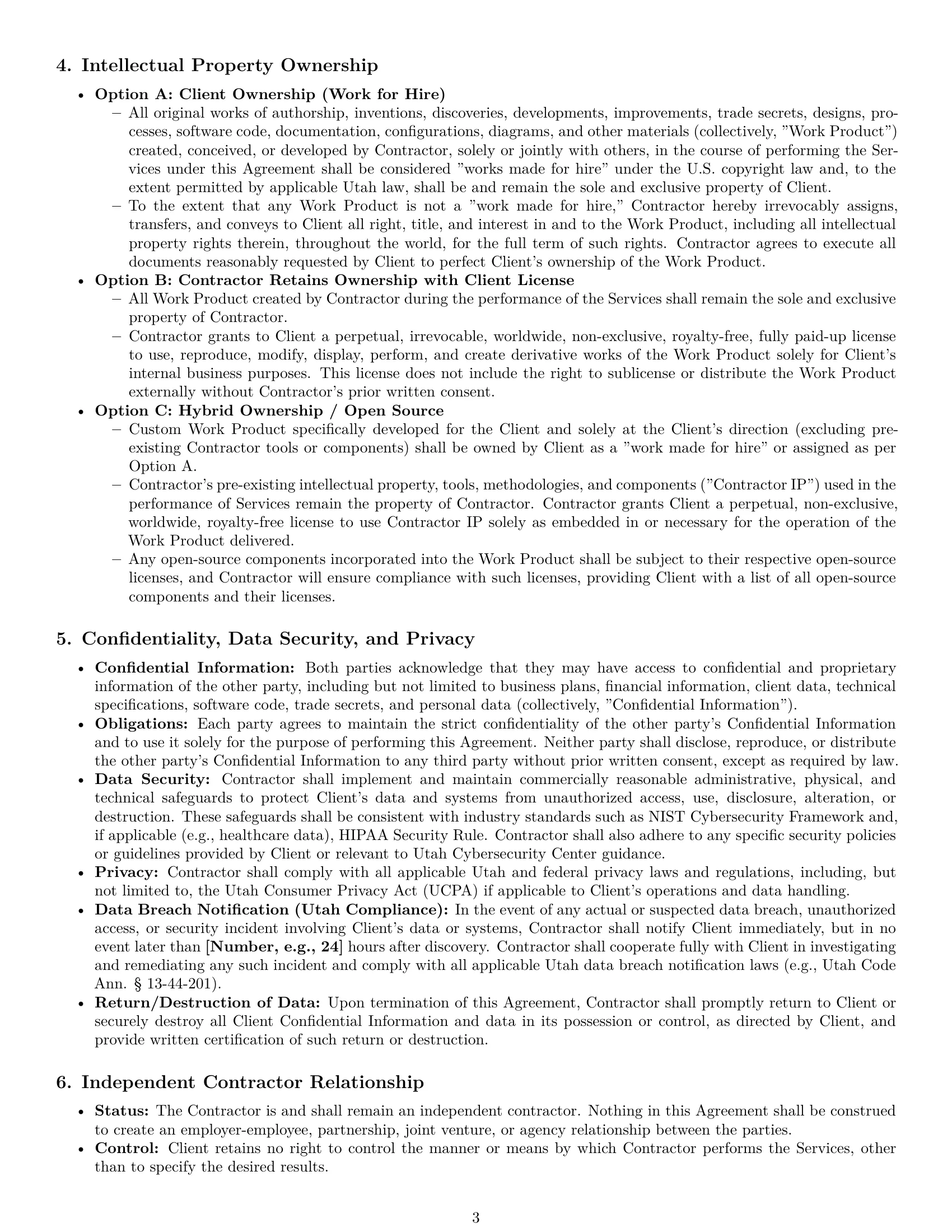 Preview page 3 of Pro Utah IT independent contractor agreement template