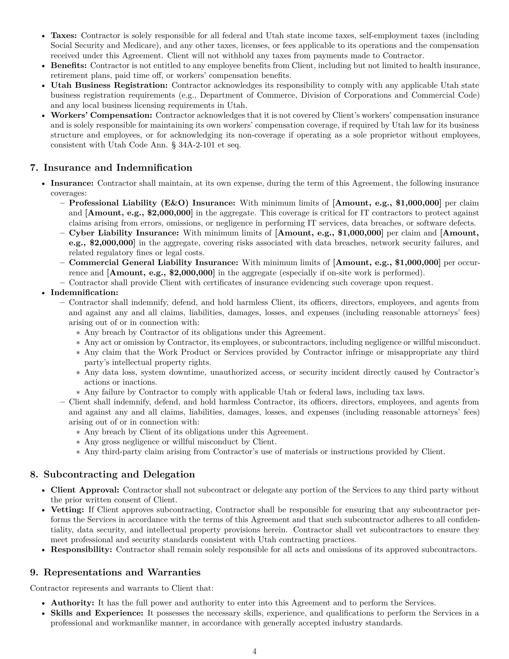 Preview page 4 of Pro Utah IT independent contractor agreement template