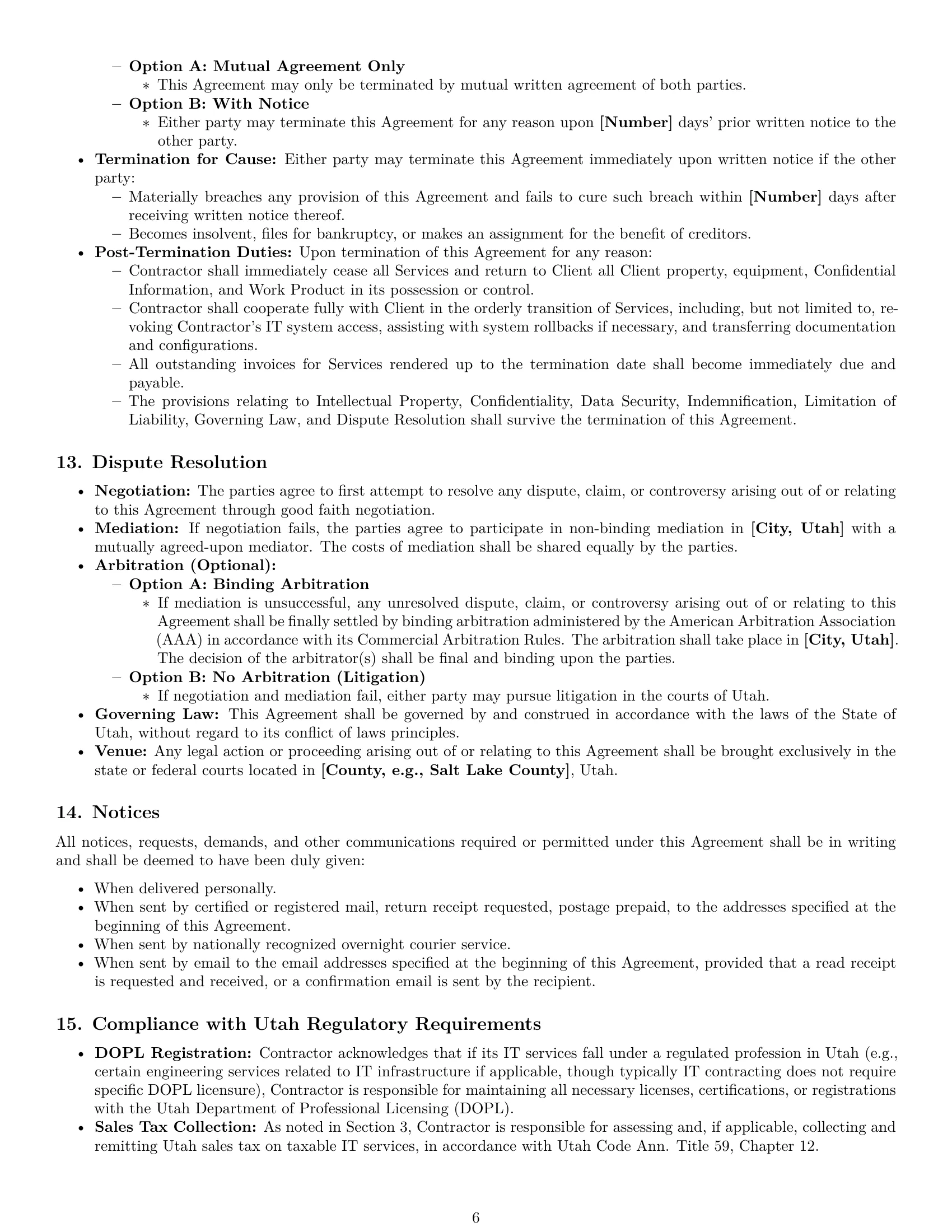 Preview page 6 of Pro Utah IT independent contractor agreement template