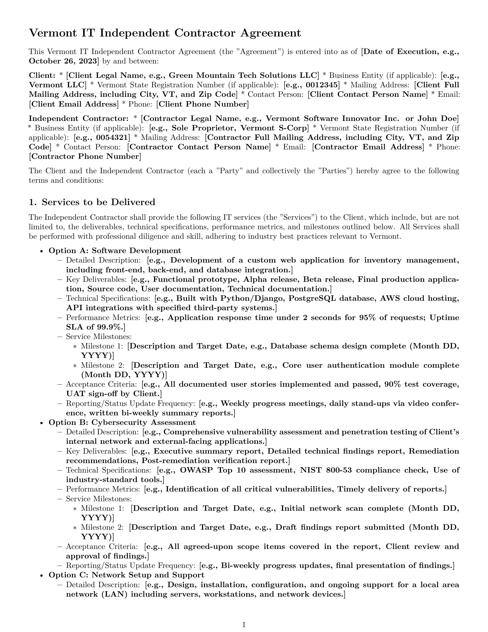 Preview page 1 of Pro Vermont IT independent contractor agreement template