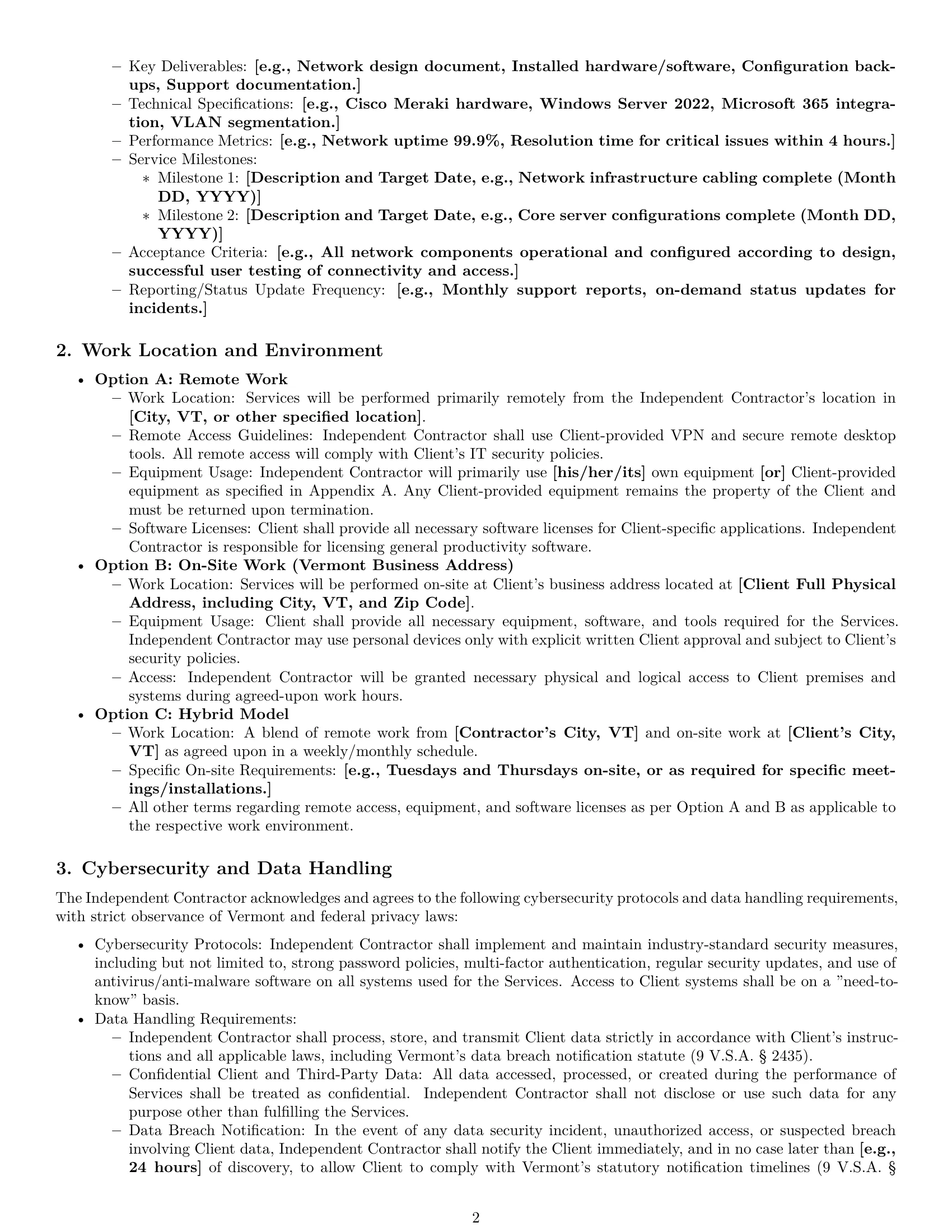 Preview page 2 of Pro Vermont IT independent contractor agreement template