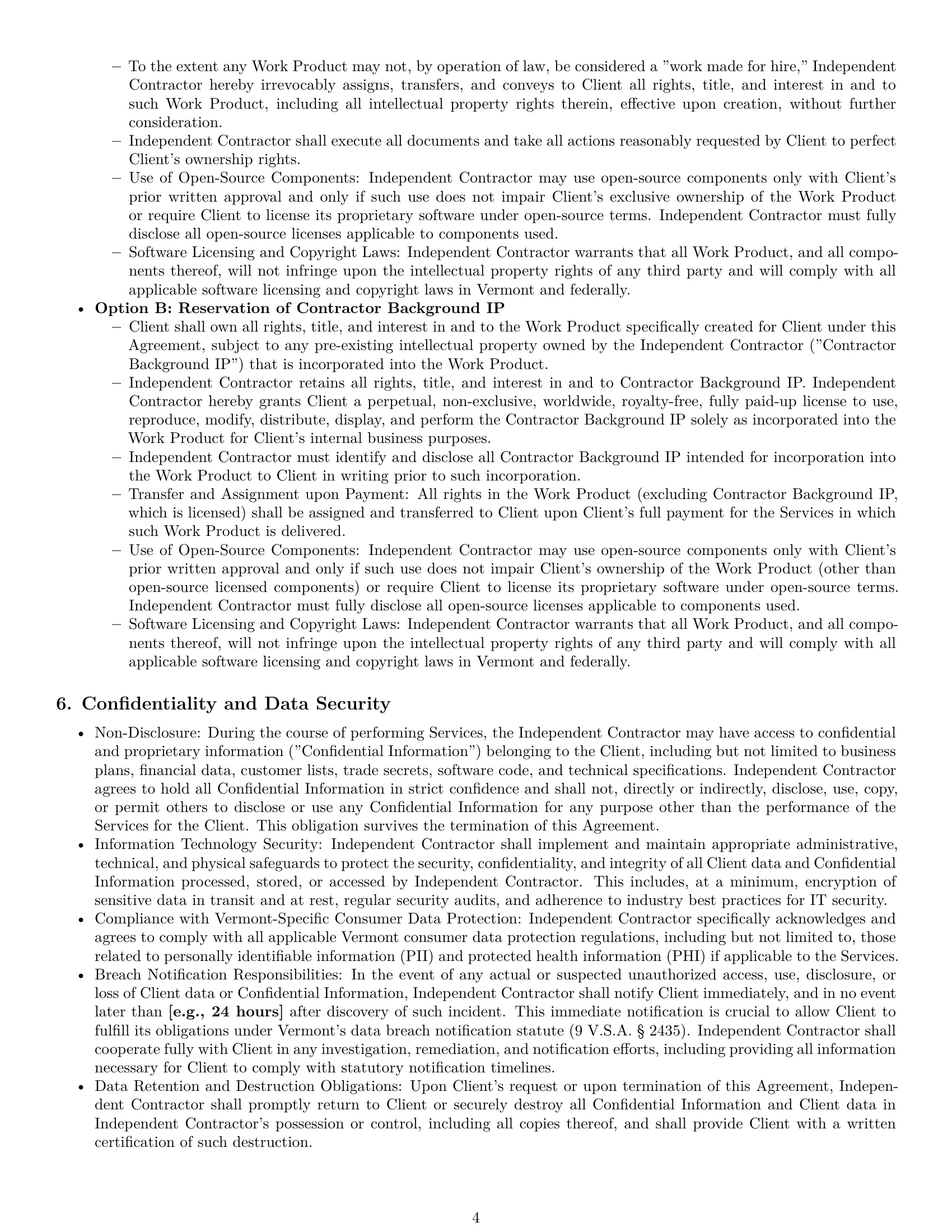 Preview page 4 of Pro Vermont IT independent contractor agreement template