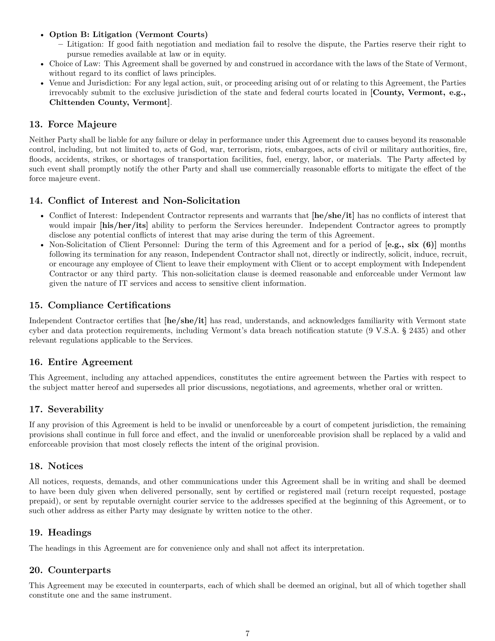 Preview page 7 of Pro Vermont IT independent contractor agreement template