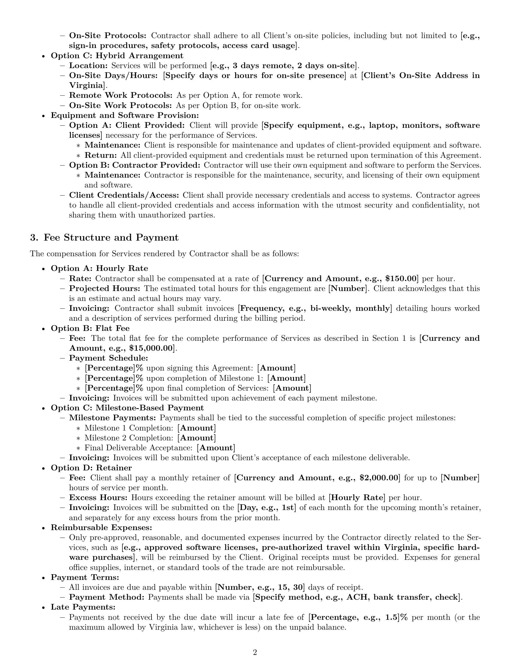 Preview page 2 of Pro Virginia IT independent contractor agreement template