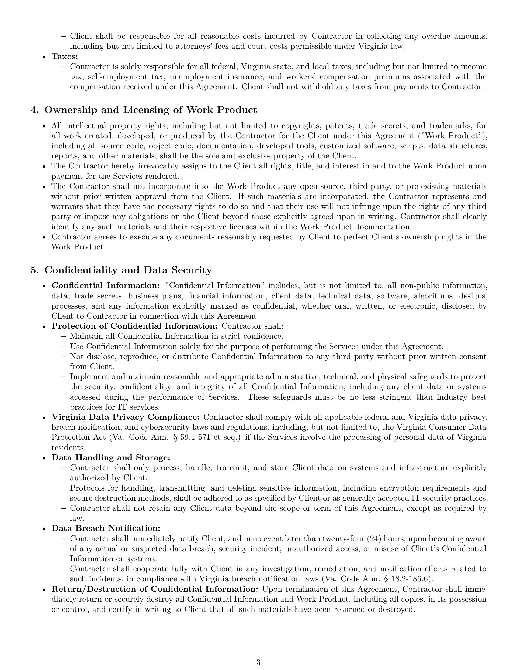 Preview page 3 of Pro Virginia IT independent contractor agreement template