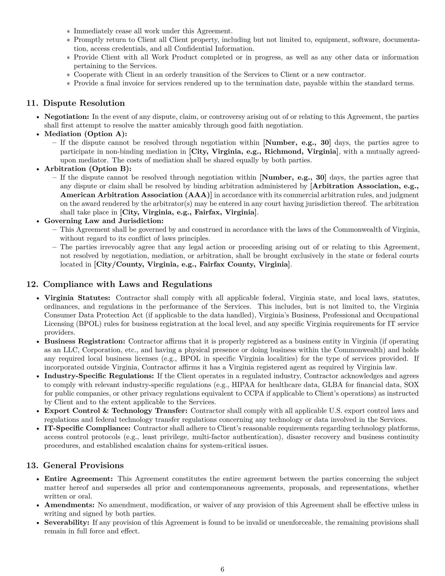 Preview page 6 of Pro Virginia IT independent contractor agreement template