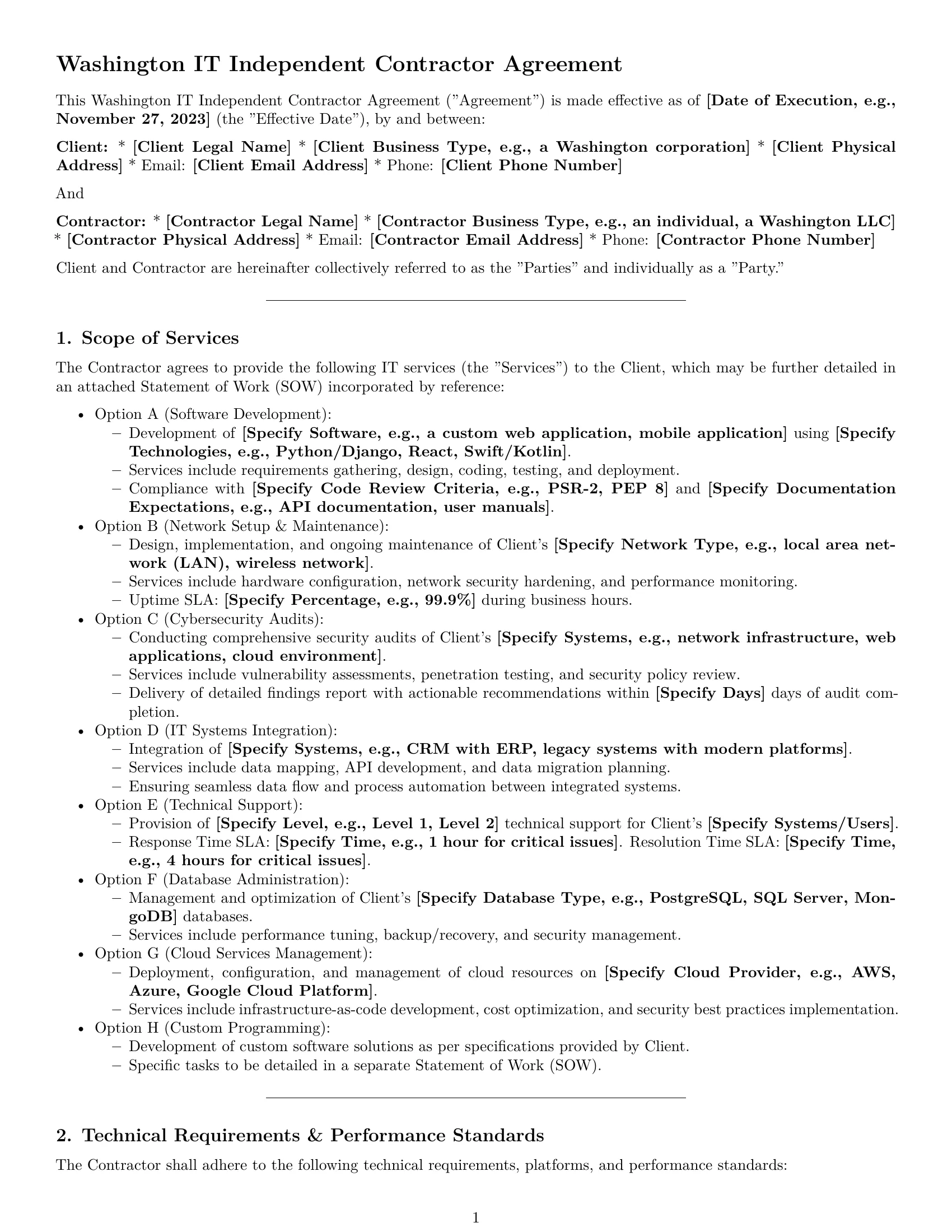Preview page 1 of Pro Washington IT independent contractor agreement template