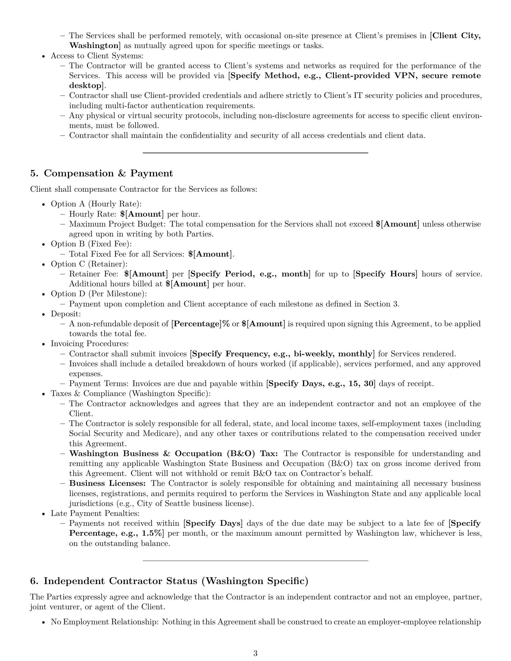 Preview page 3 of Pro Washington IT independent contractor agreement template