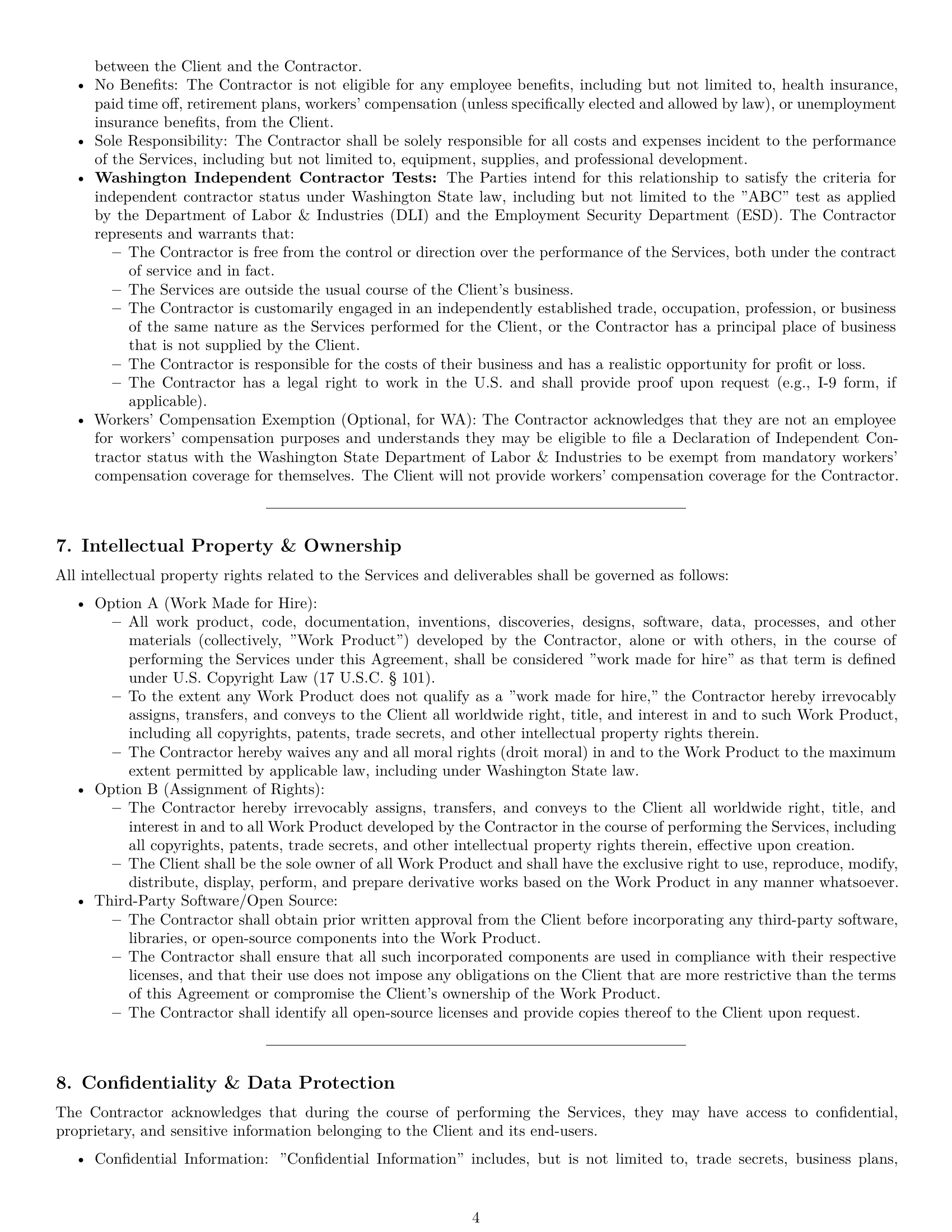 Preview page 4 of Pro Washington IT independent contractor agreement template