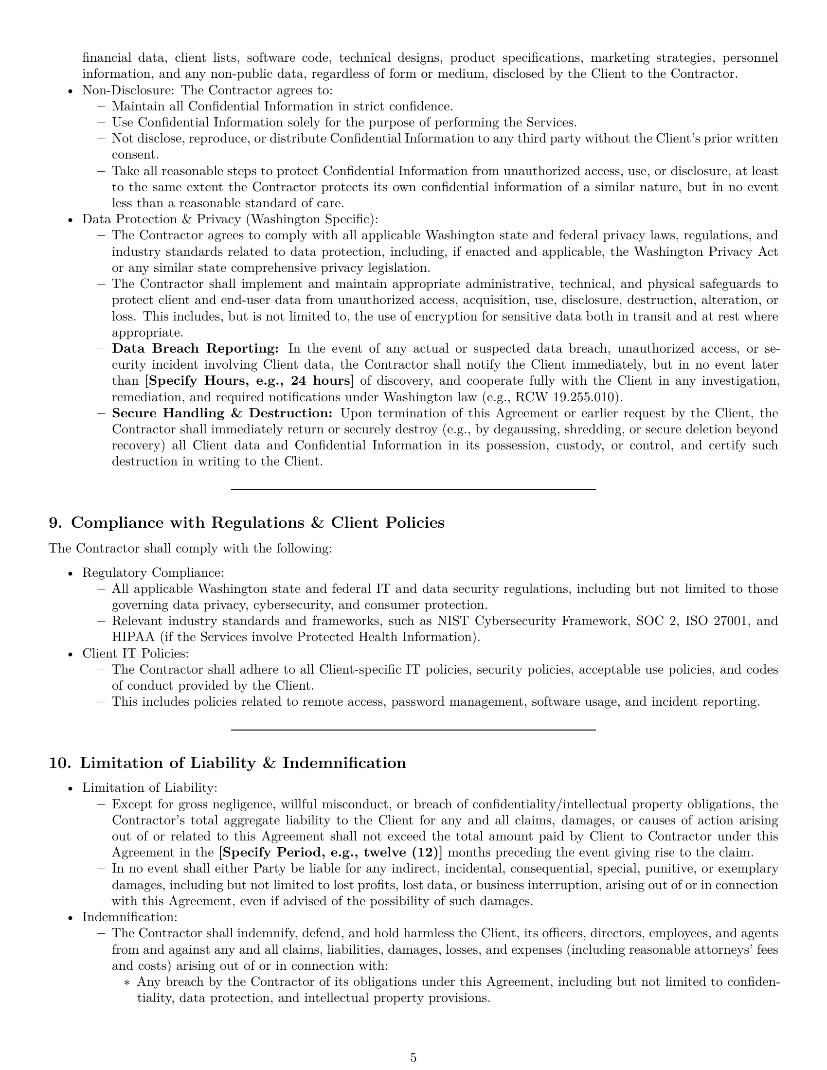 Preview page 5 of Pro Washington IT independent contractor agreement template