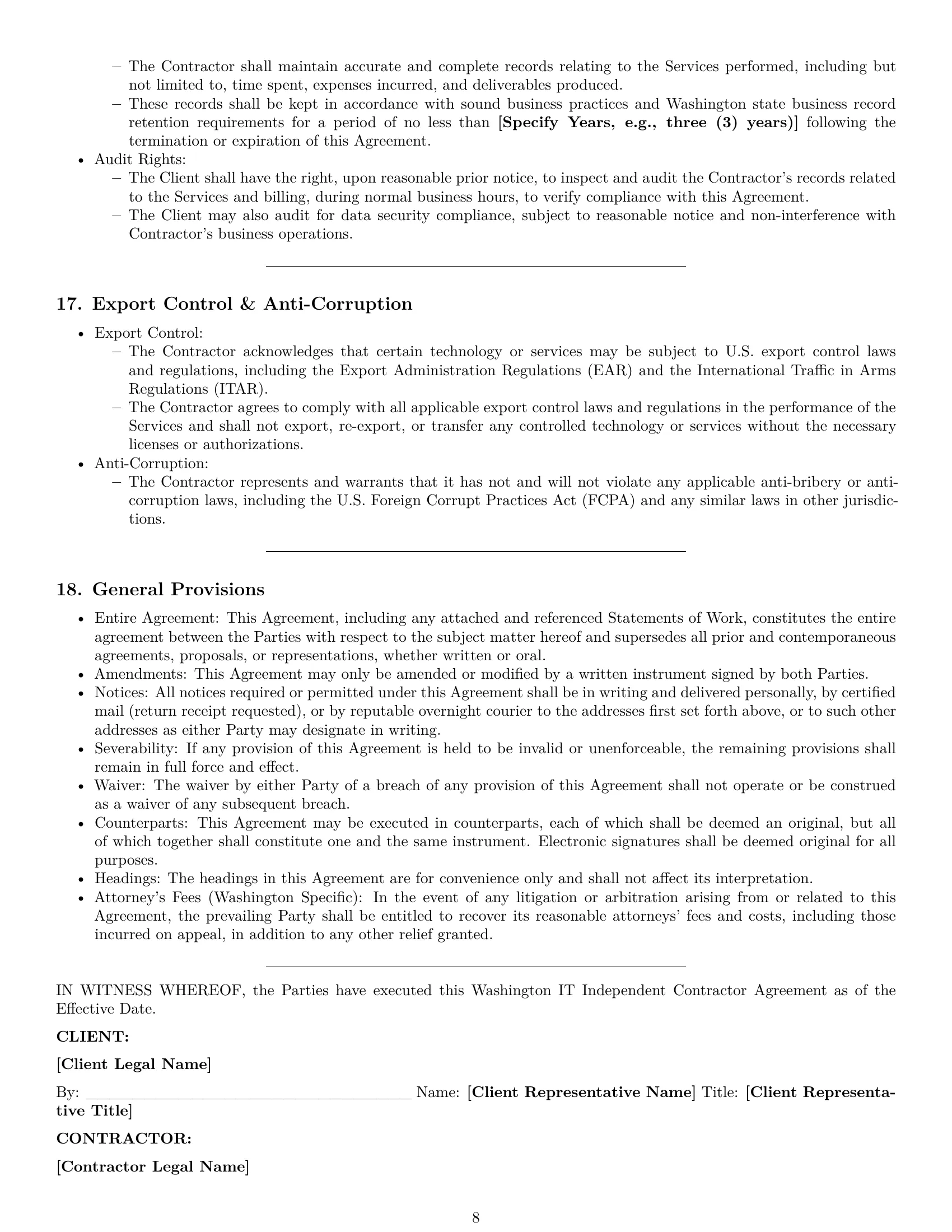 Preview page 8 of Pro Washington IT independent contractor agreement template