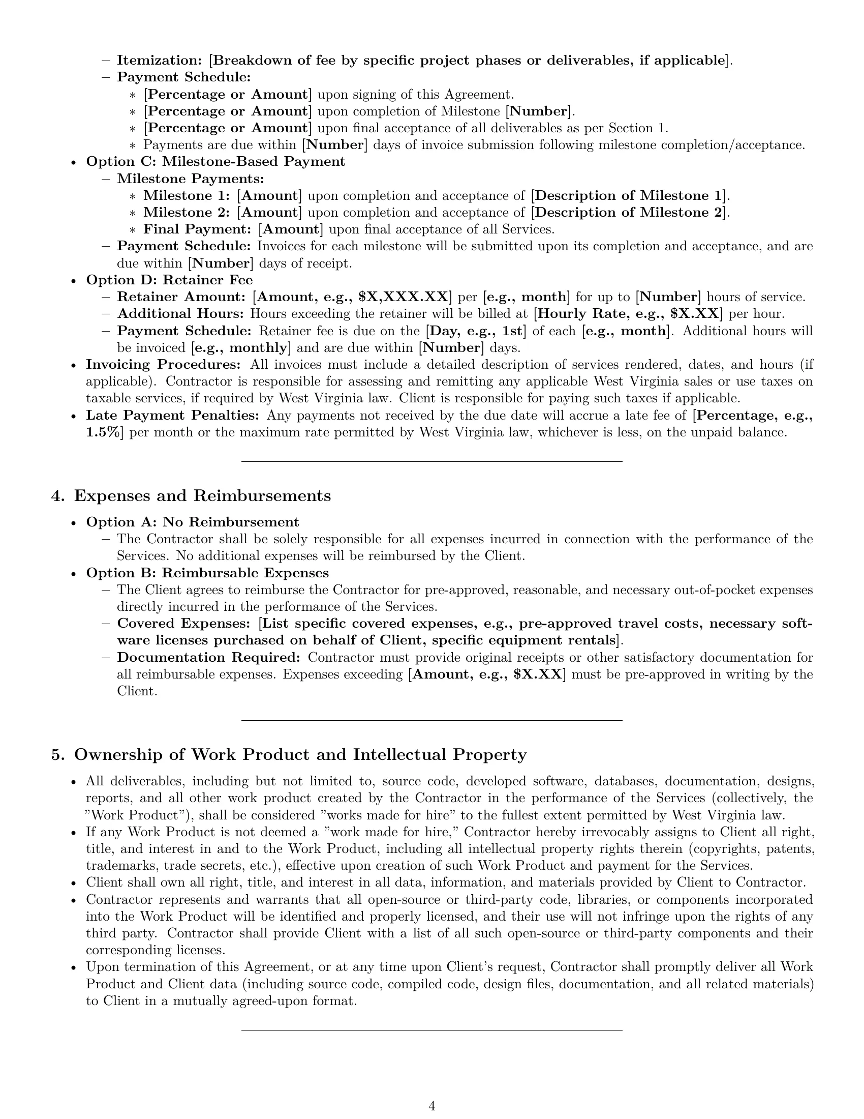 Preview page 4 of Pro West Virginia IT independent contractor agreement template