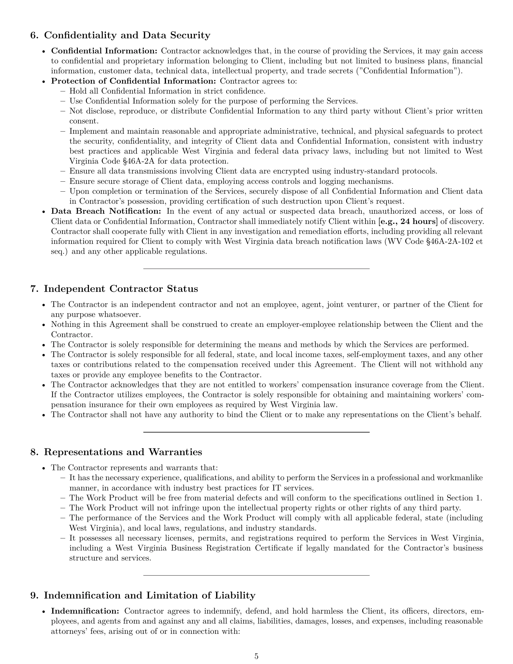 Preview page 5 of Pro West Virginia IT independent contractor agreement template