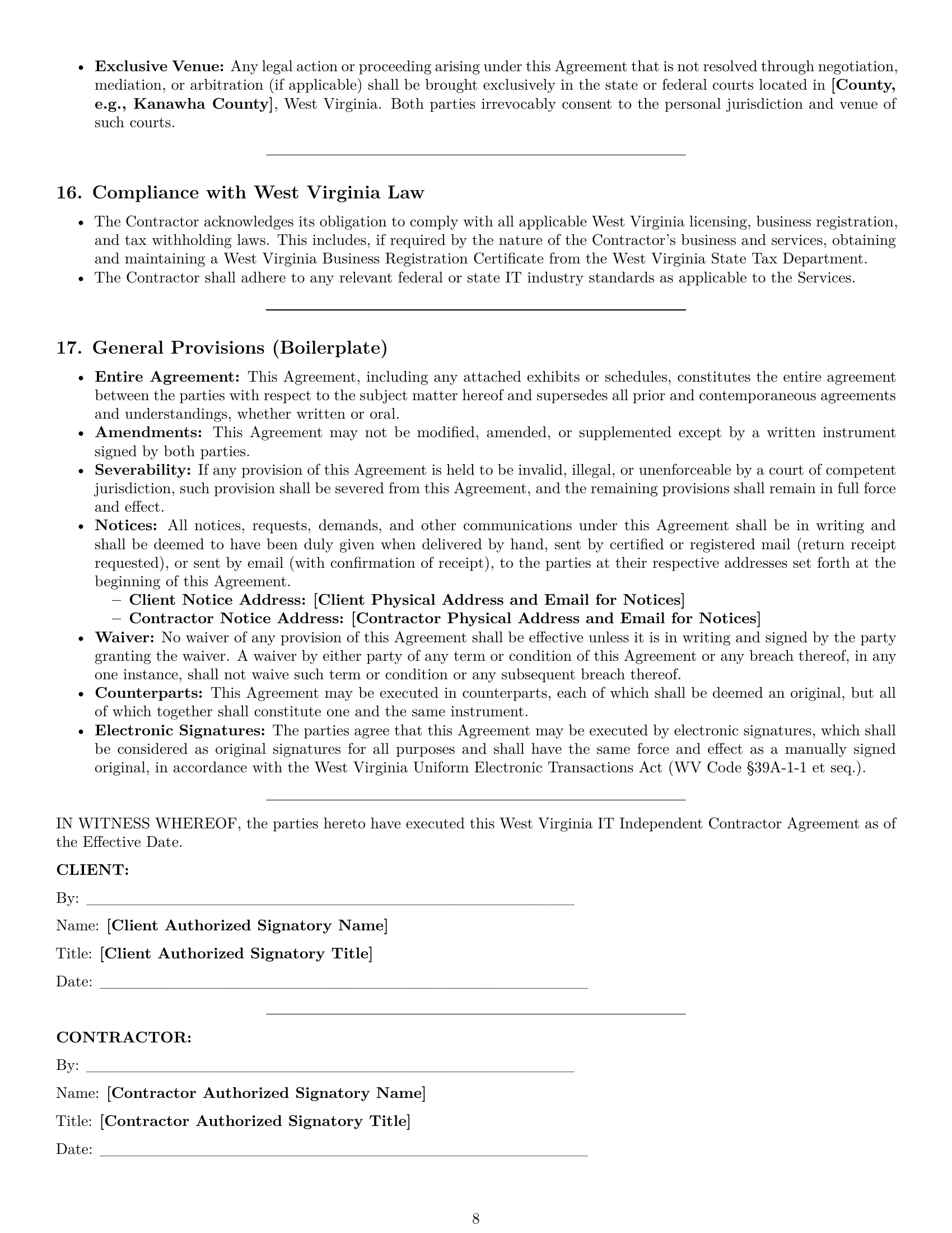 Preview page 8 of Pro West Virginia IT independent contractor agreement template