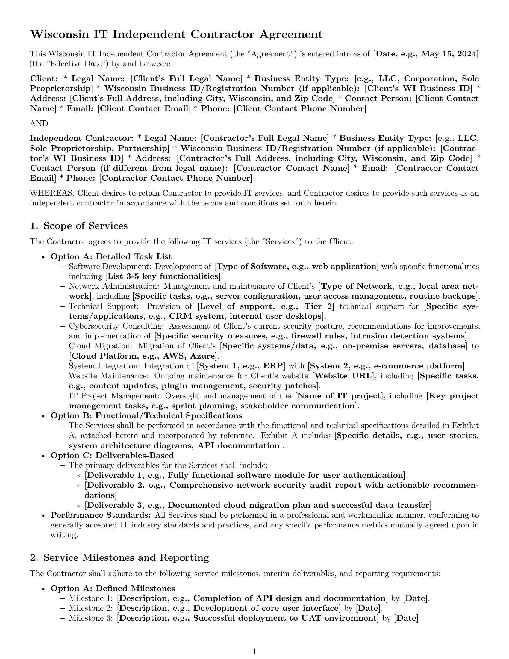 Preview page 1 of Pro Wisconsin IT independent contractor agreement template