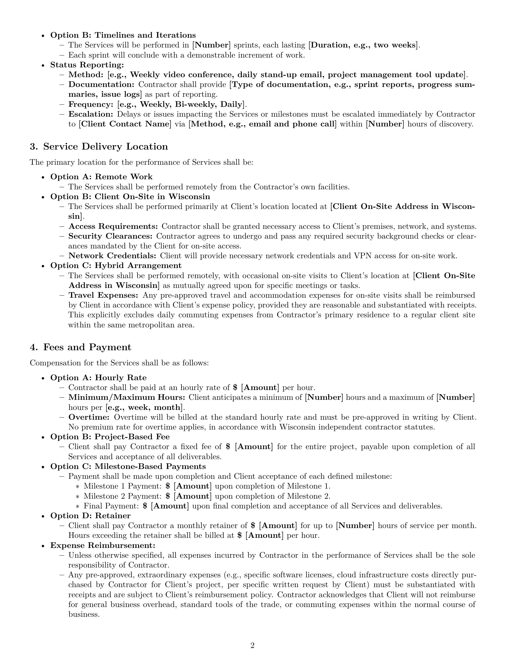 Preview page 2 of Pro Wisconsin IT independent contractor agreement template