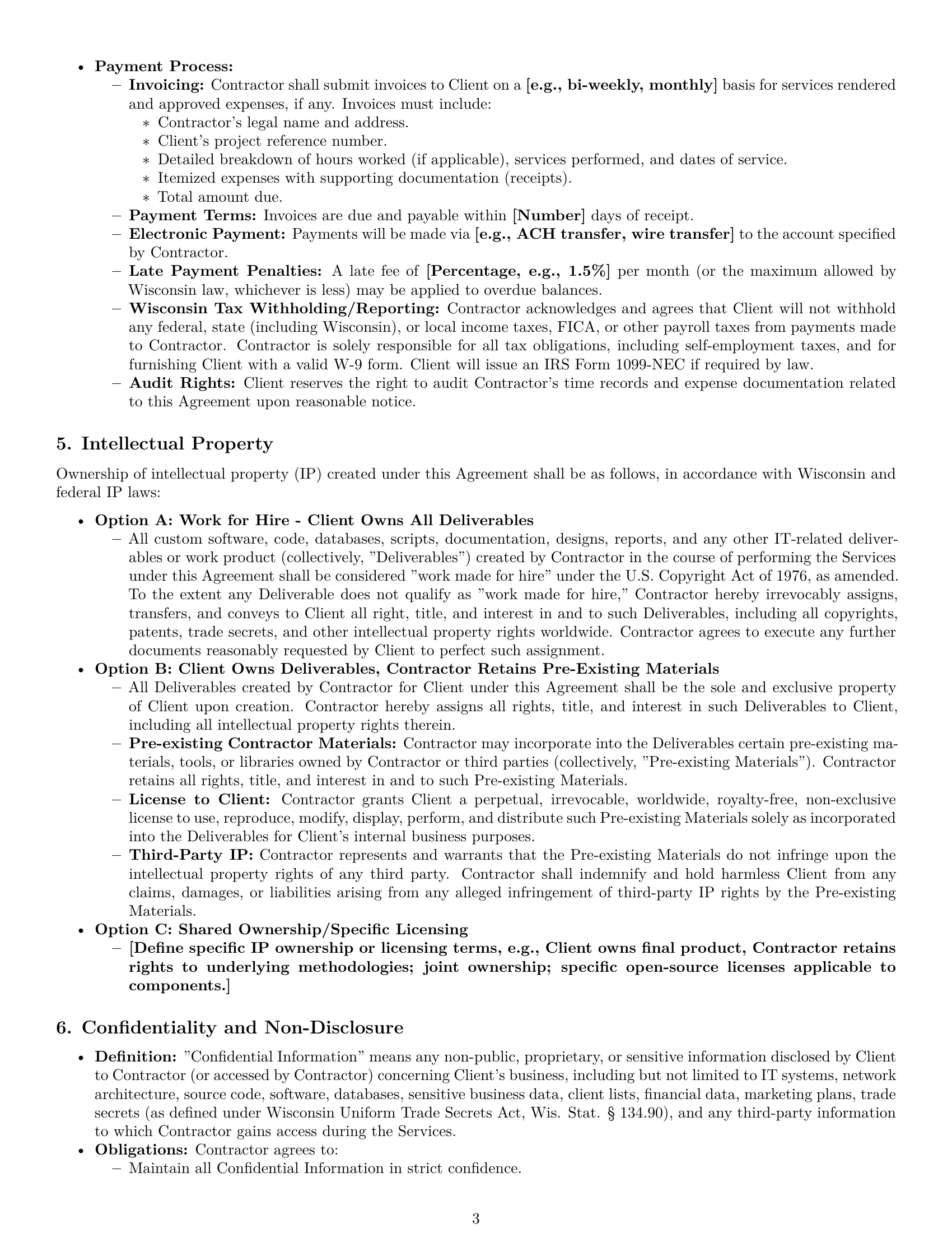 Preview page 3 of Pro Wisconsin IT independent contractor agreement template