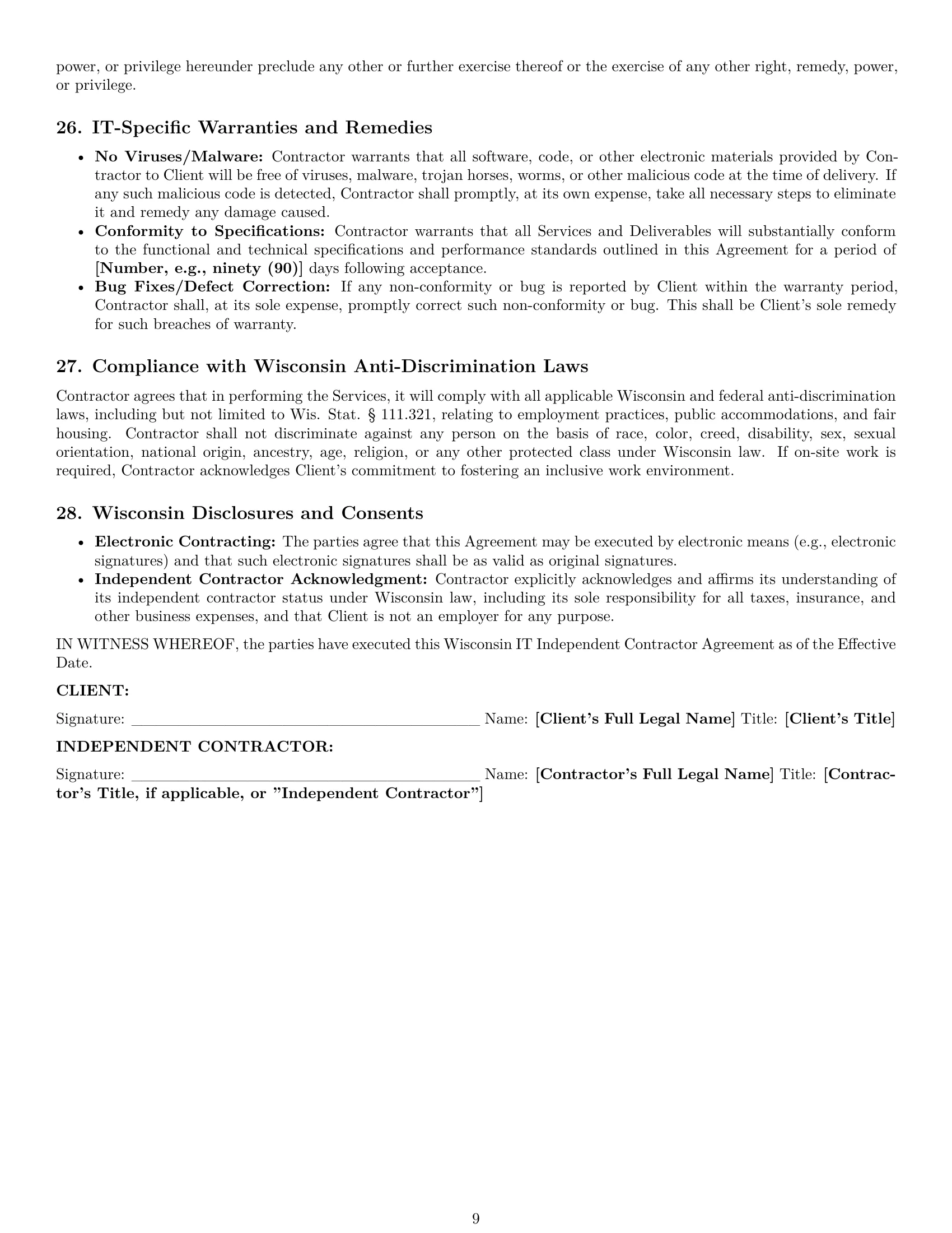 Preview page 9 of Pro Wisconsin IT independent contractor agreement template