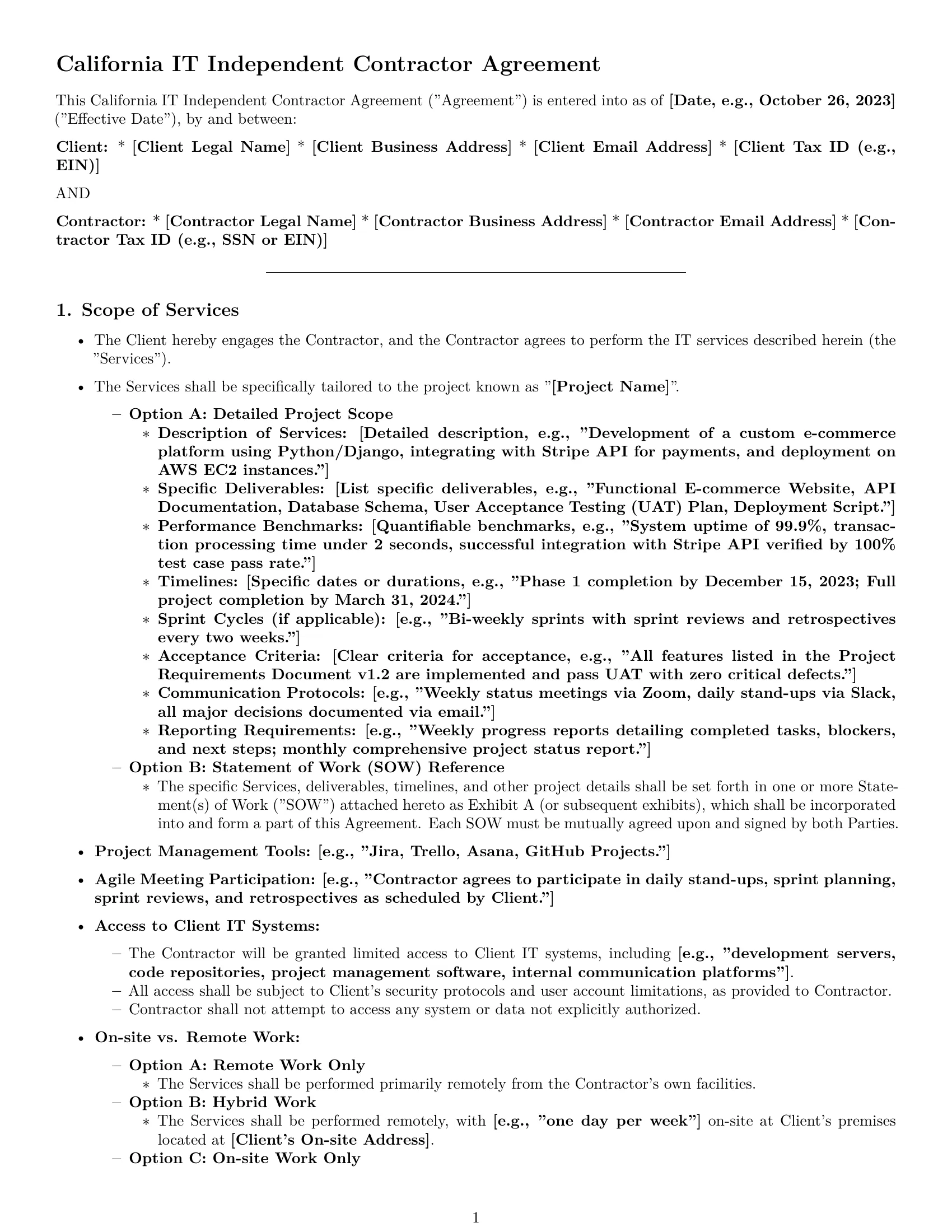 Preview page 1 of Pro California IT independent contractor agreement template