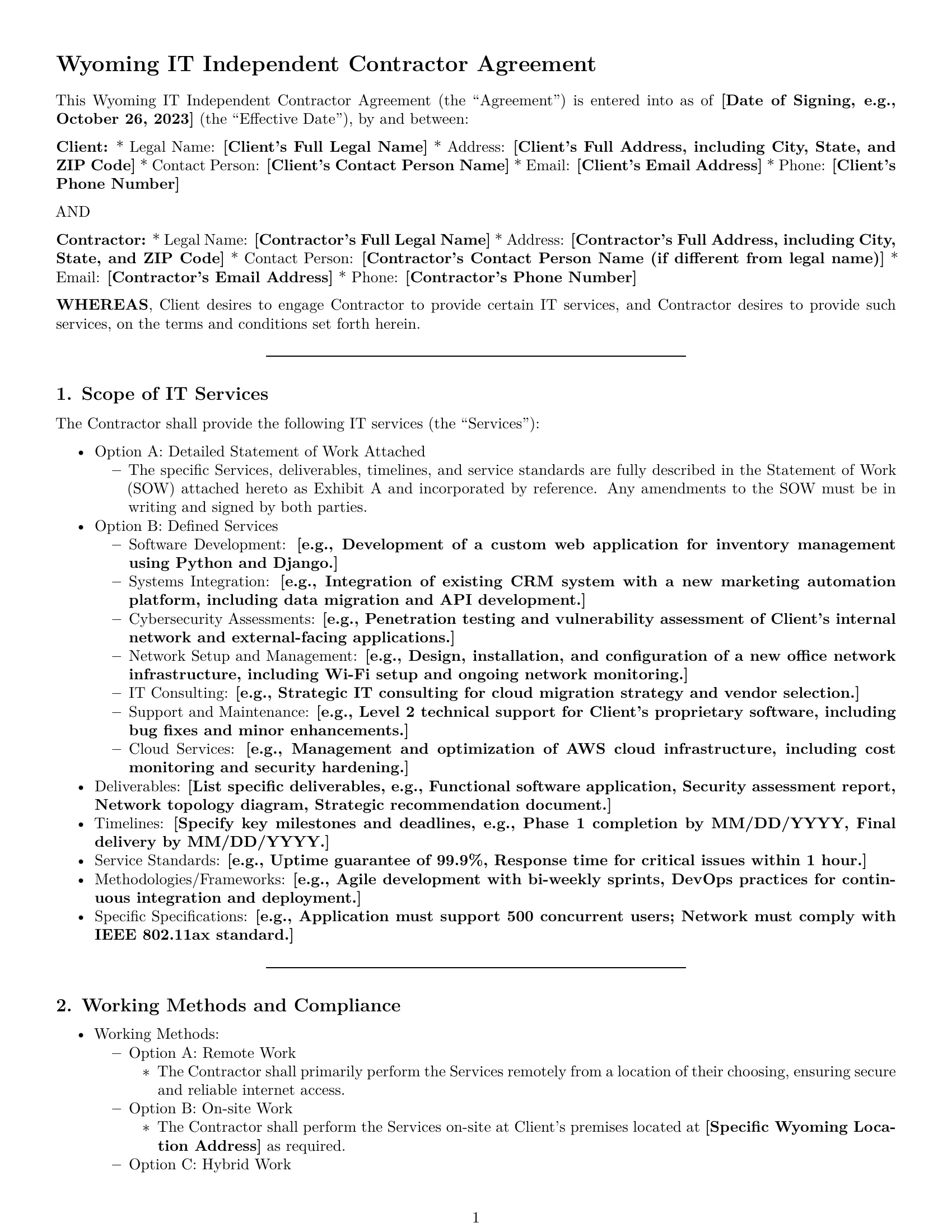 Preview page 1 of Pro Wyoming IT independent contractor agreement template
