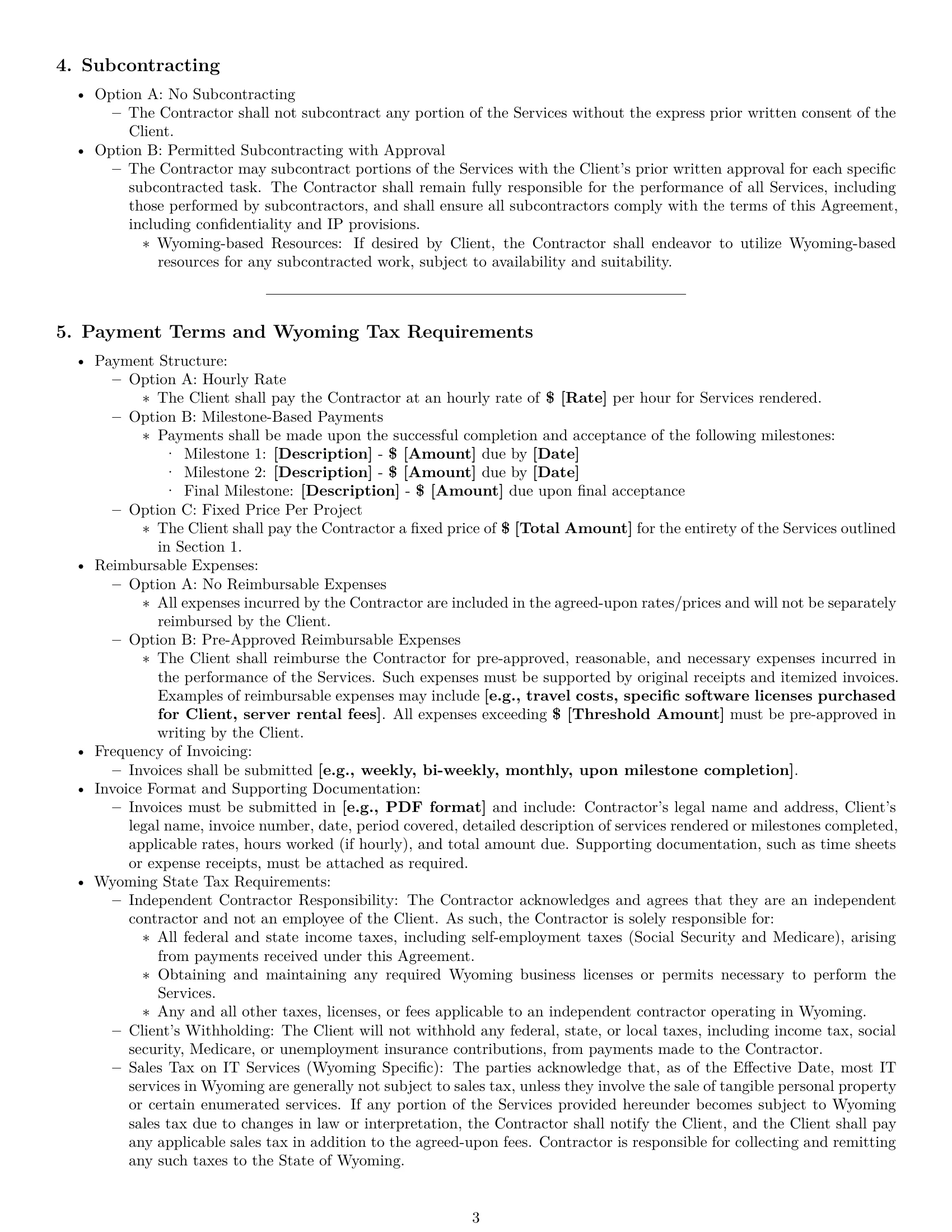 Preview page 3 of Pro Wyoming IT independent contractor agreement template