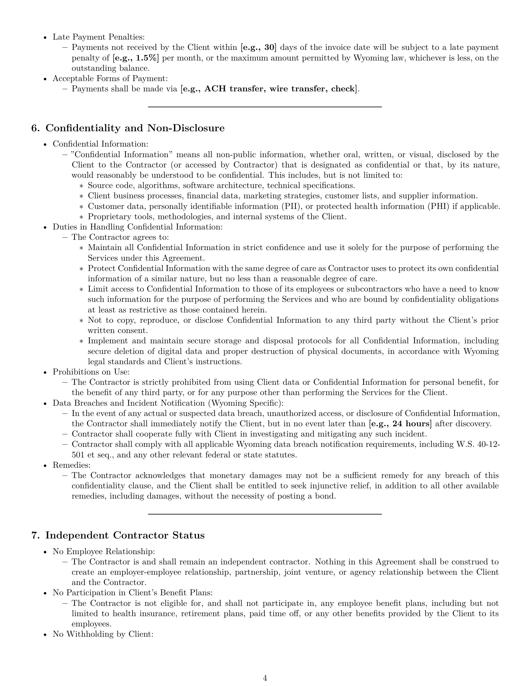 Preview page 4 of Pro Wyoming IT independent contractor agreement template