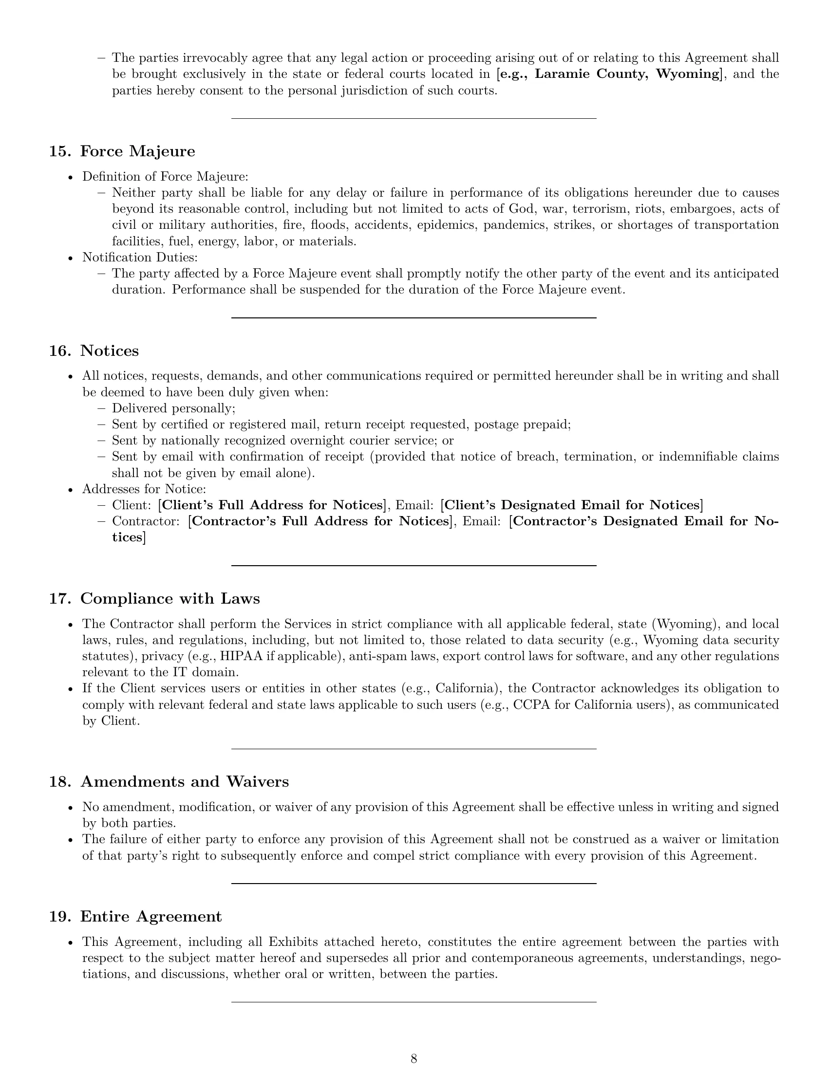 Preview page 8 of Pro Wyoming IT independent contractor agreement template